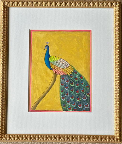 Fine Gilt Peacock Painting in Gilt Frame -B