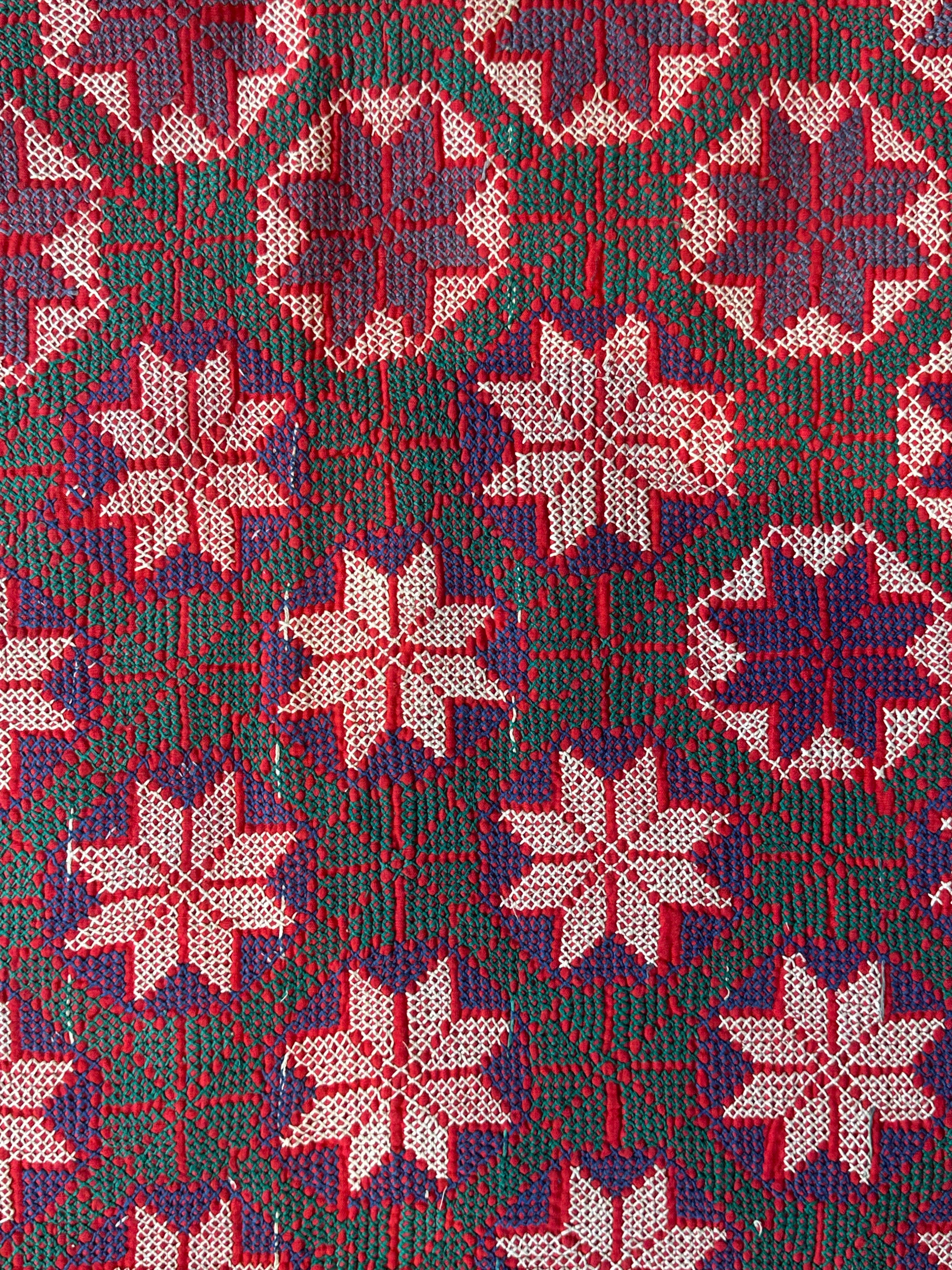 Green, Red and Purple Bengal Handmade Quilt