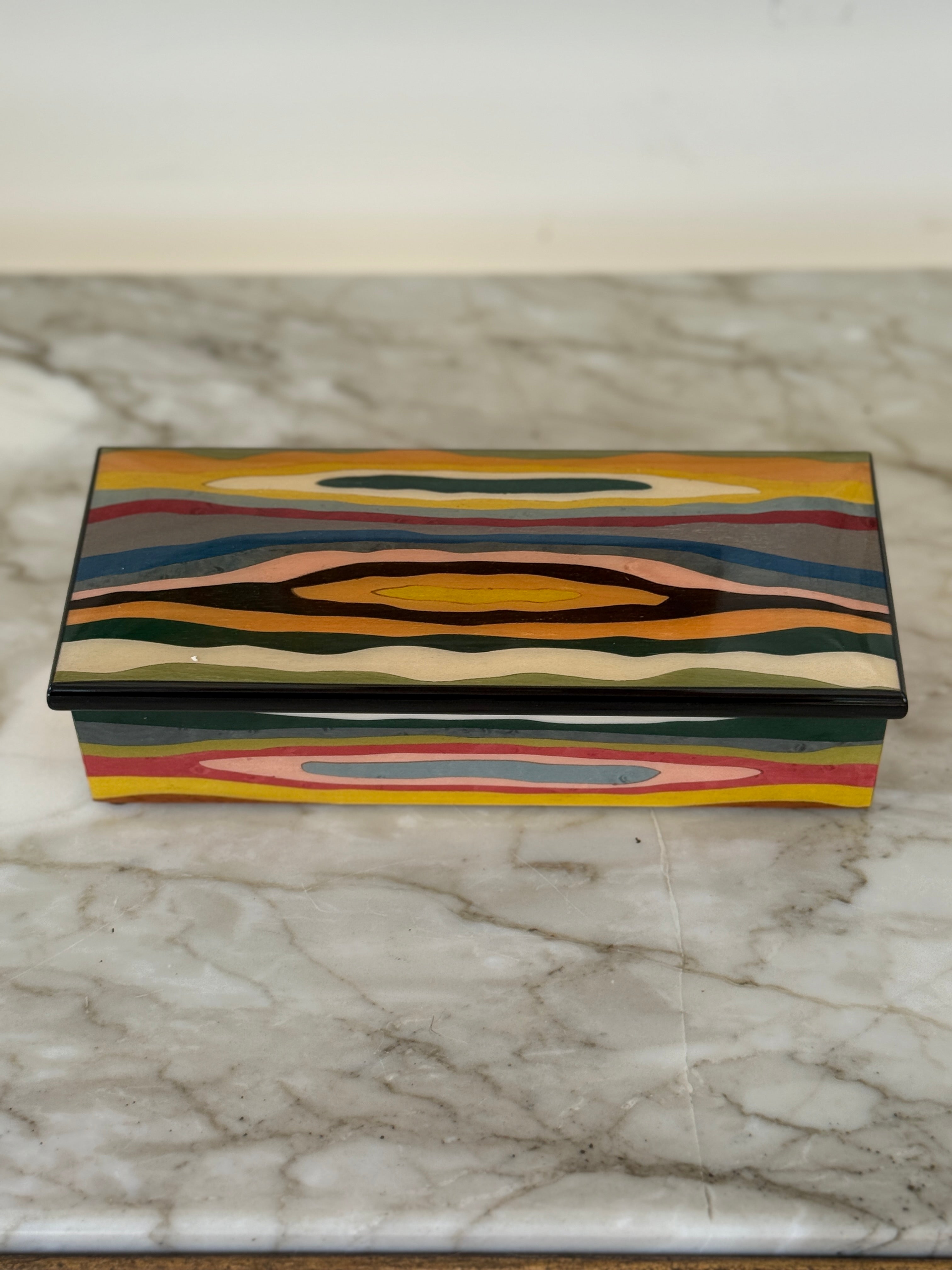 Long Rectangular Marquetry Boxes with Velvet Interiors