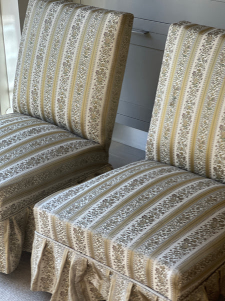 Pair of French Marquis Slipper Chairs in a Heritage Silk Fabric