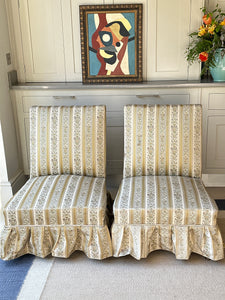 Pair of French Marquis Slipper Chairs in a Heritage Silk Fabric