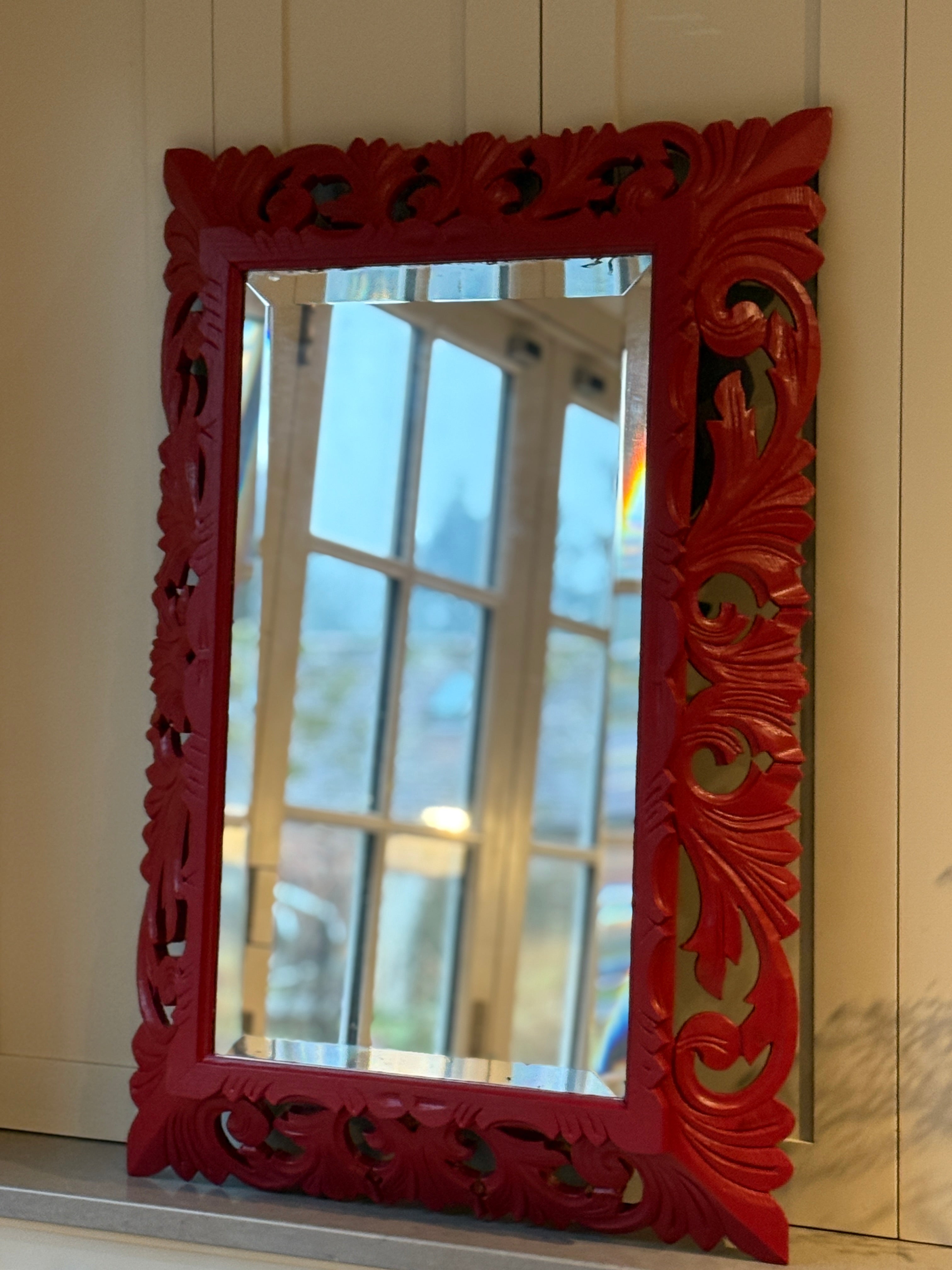 1930s Painted French Oak Carved Mirror