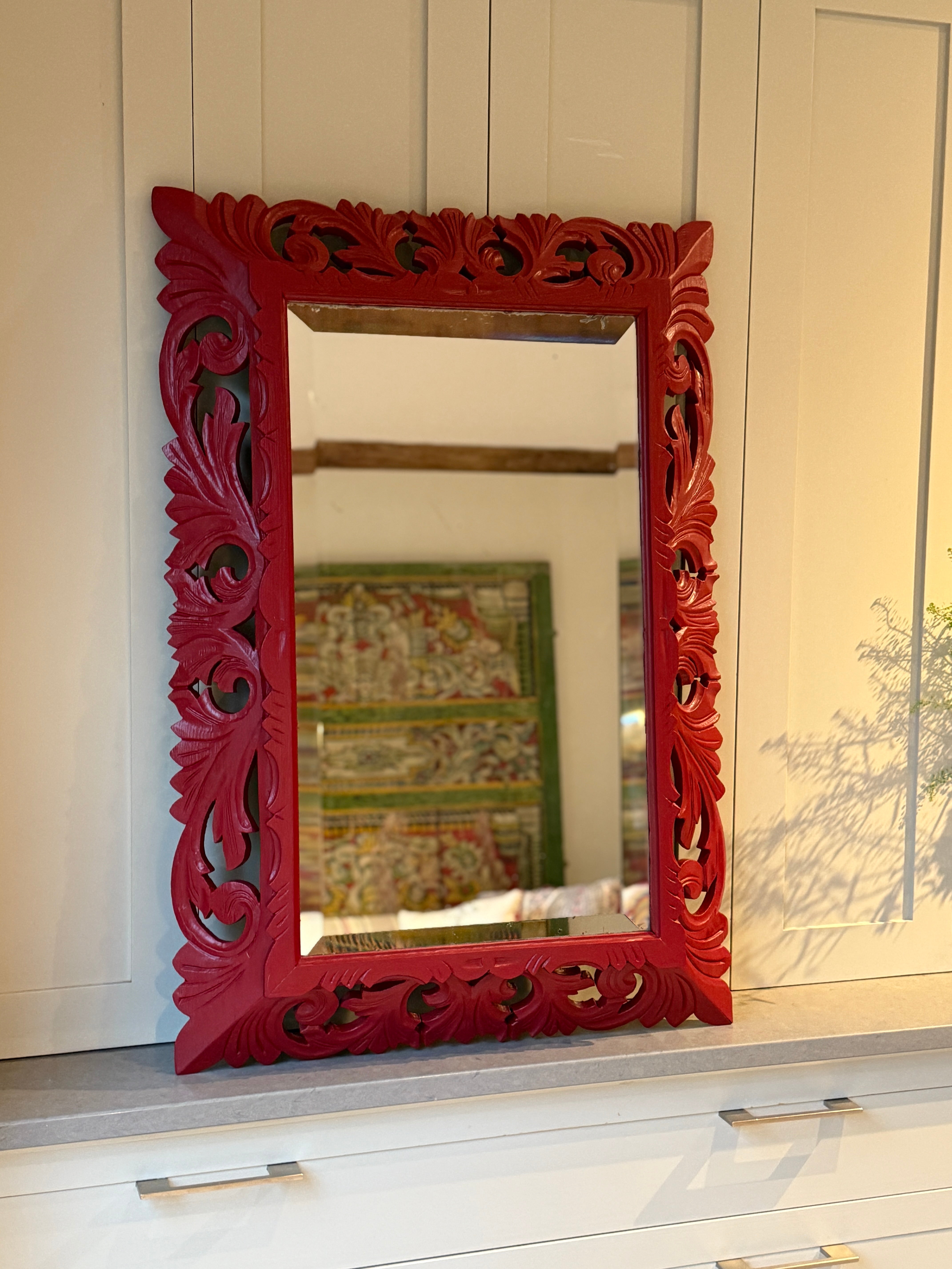 1930s Painted French Oak Carved Mirror