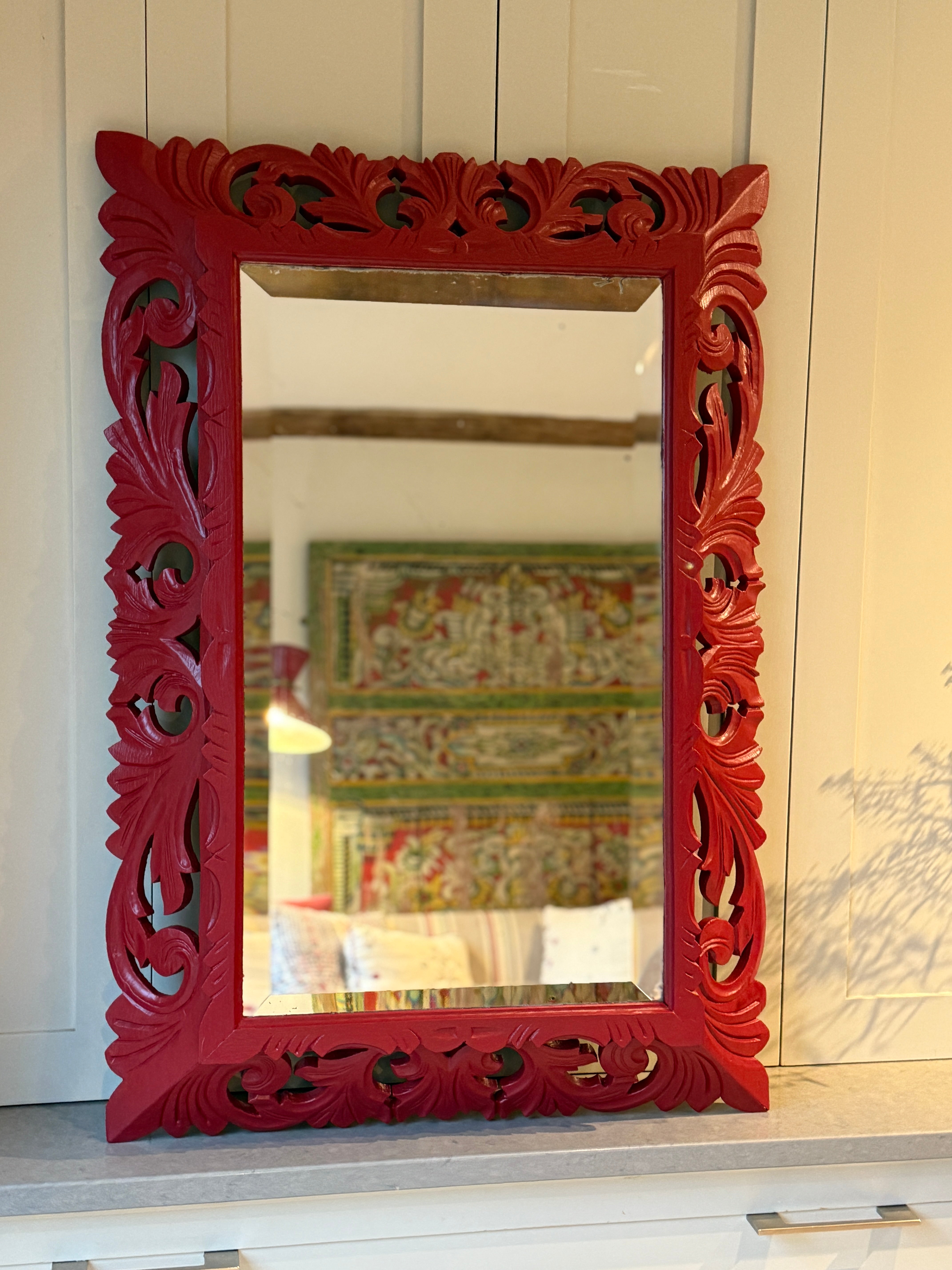 1930s Painted French Oak Carved Mirror