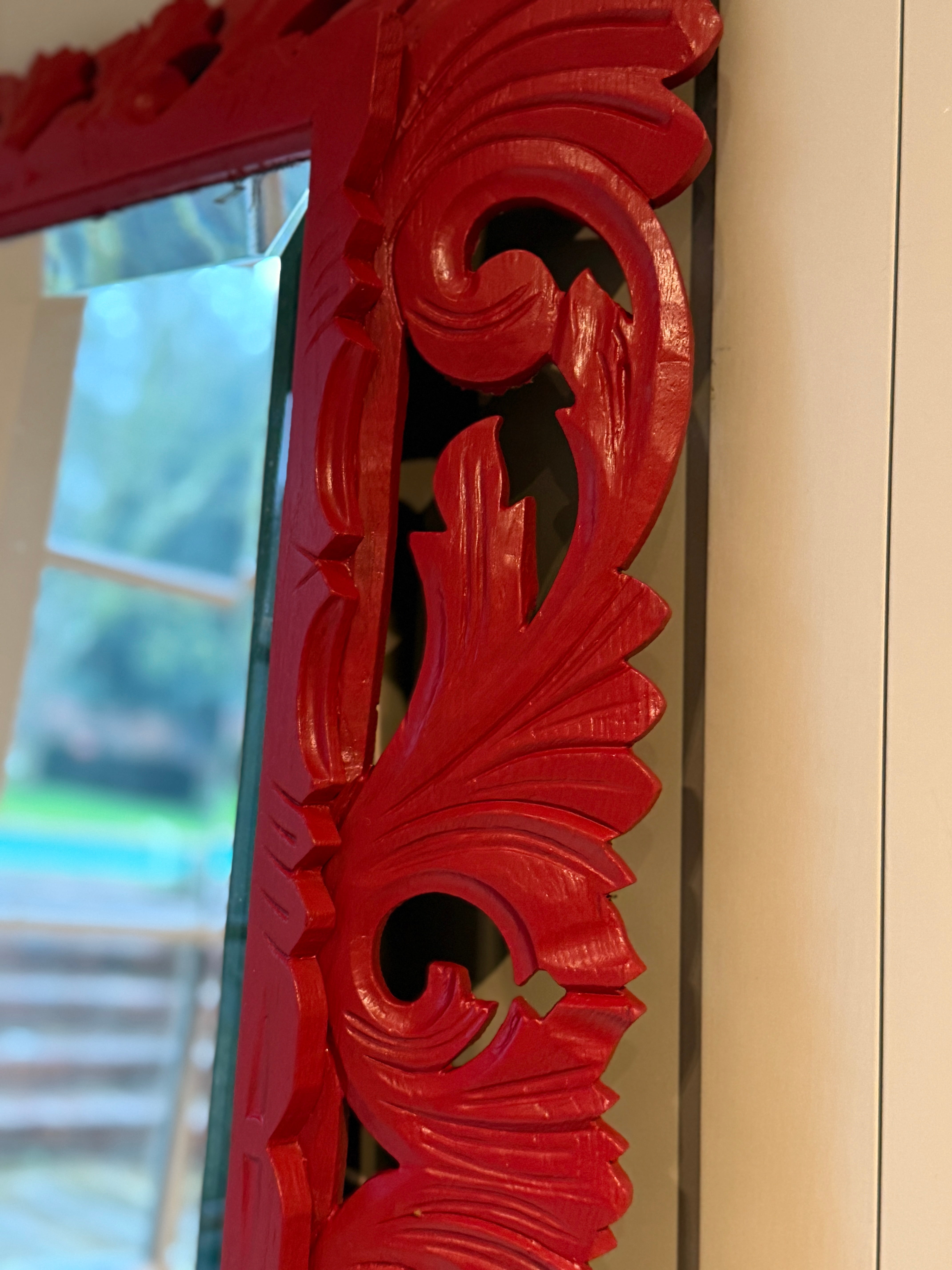 1930s Painted French Oak Carved Mirror