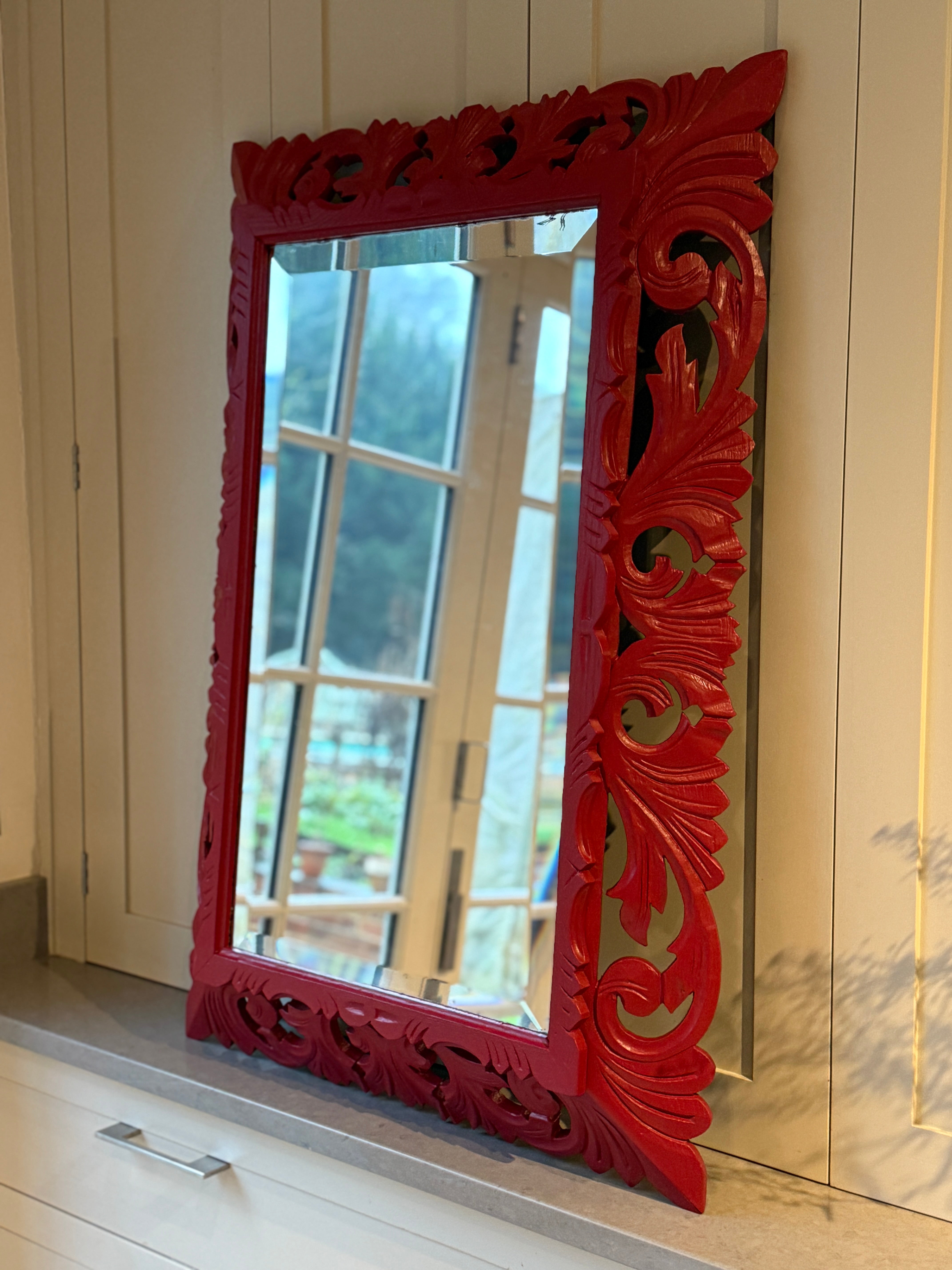 1930s Painted French Oak Carved Mirror