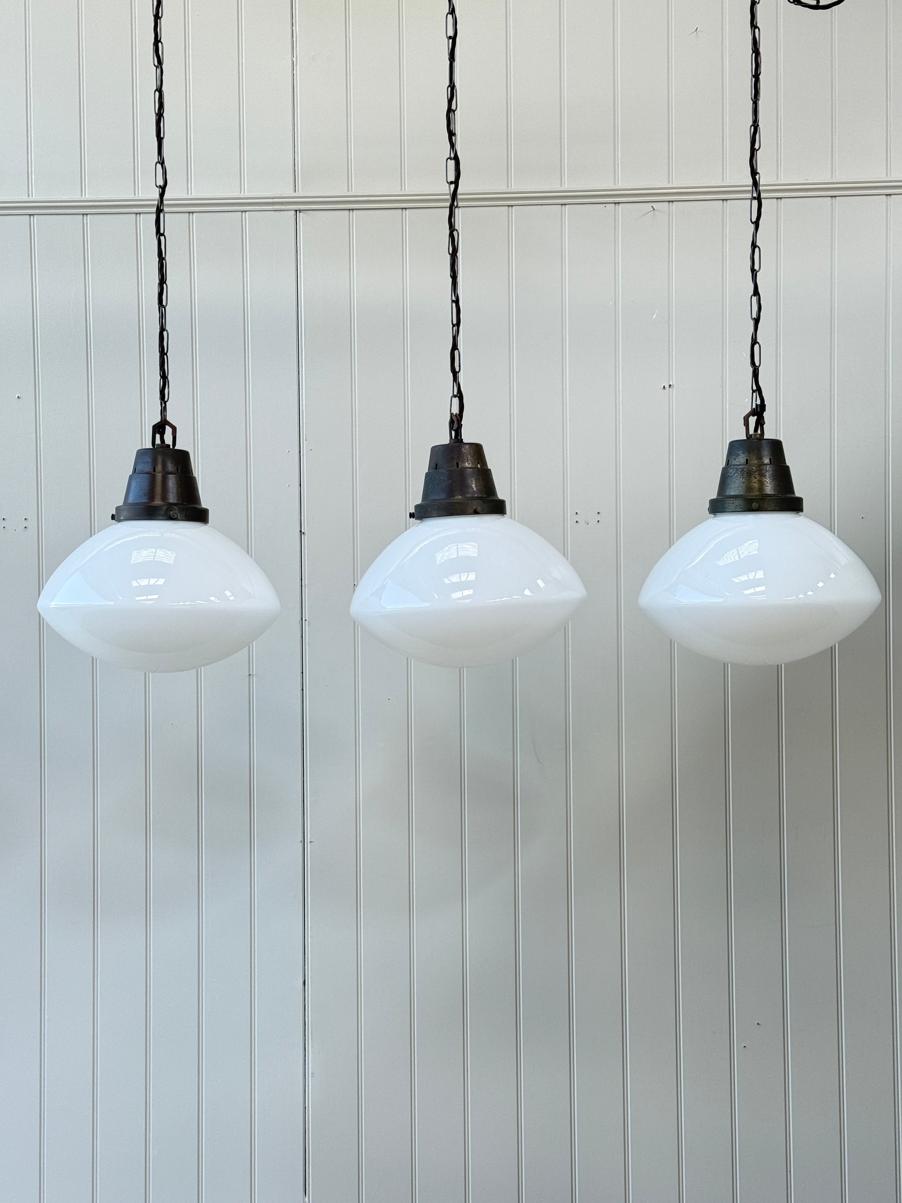 Set of 3 Large Opaline Pendant Lights