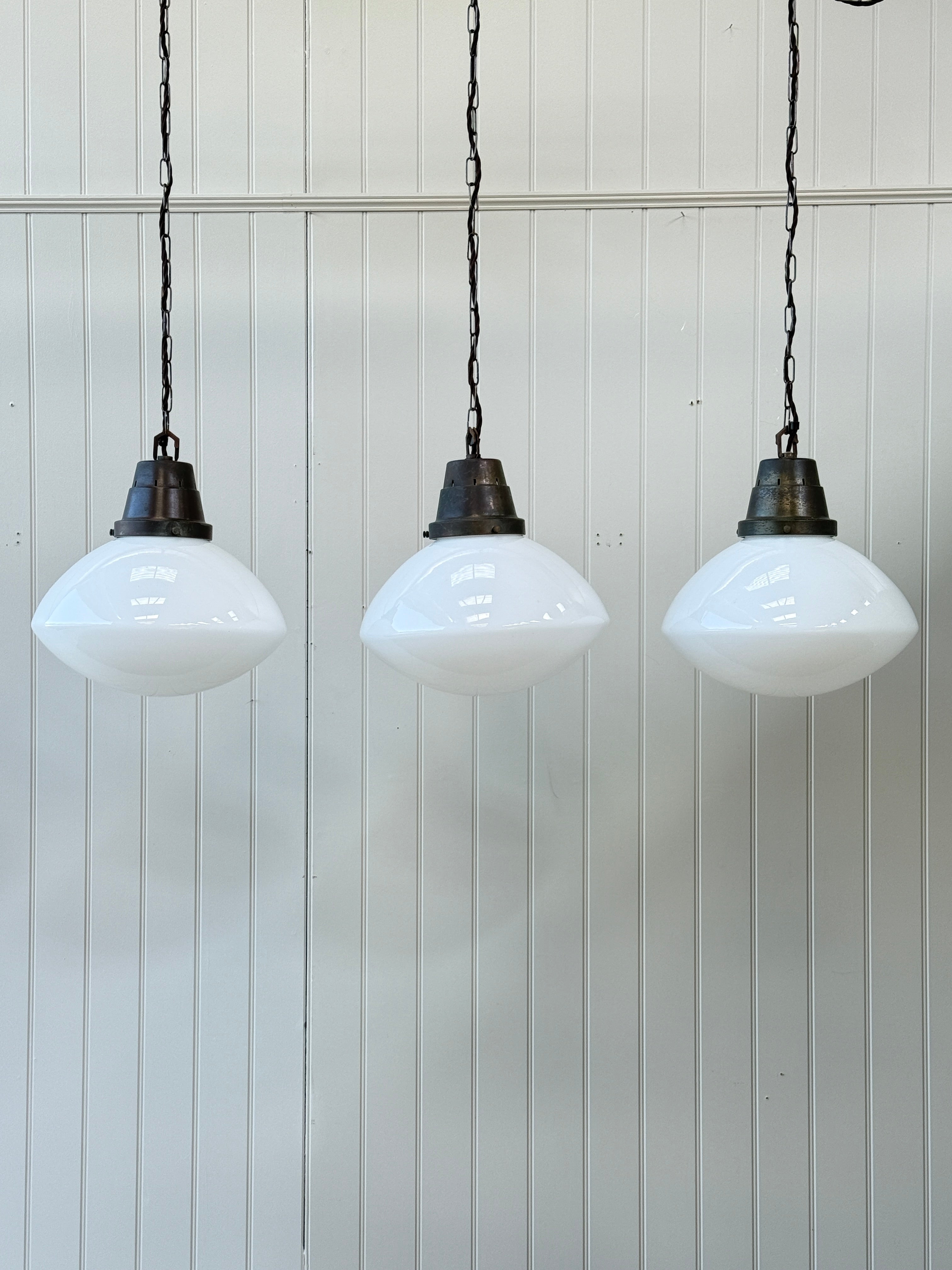 Set of 3 Large Opaline Pendant Lights