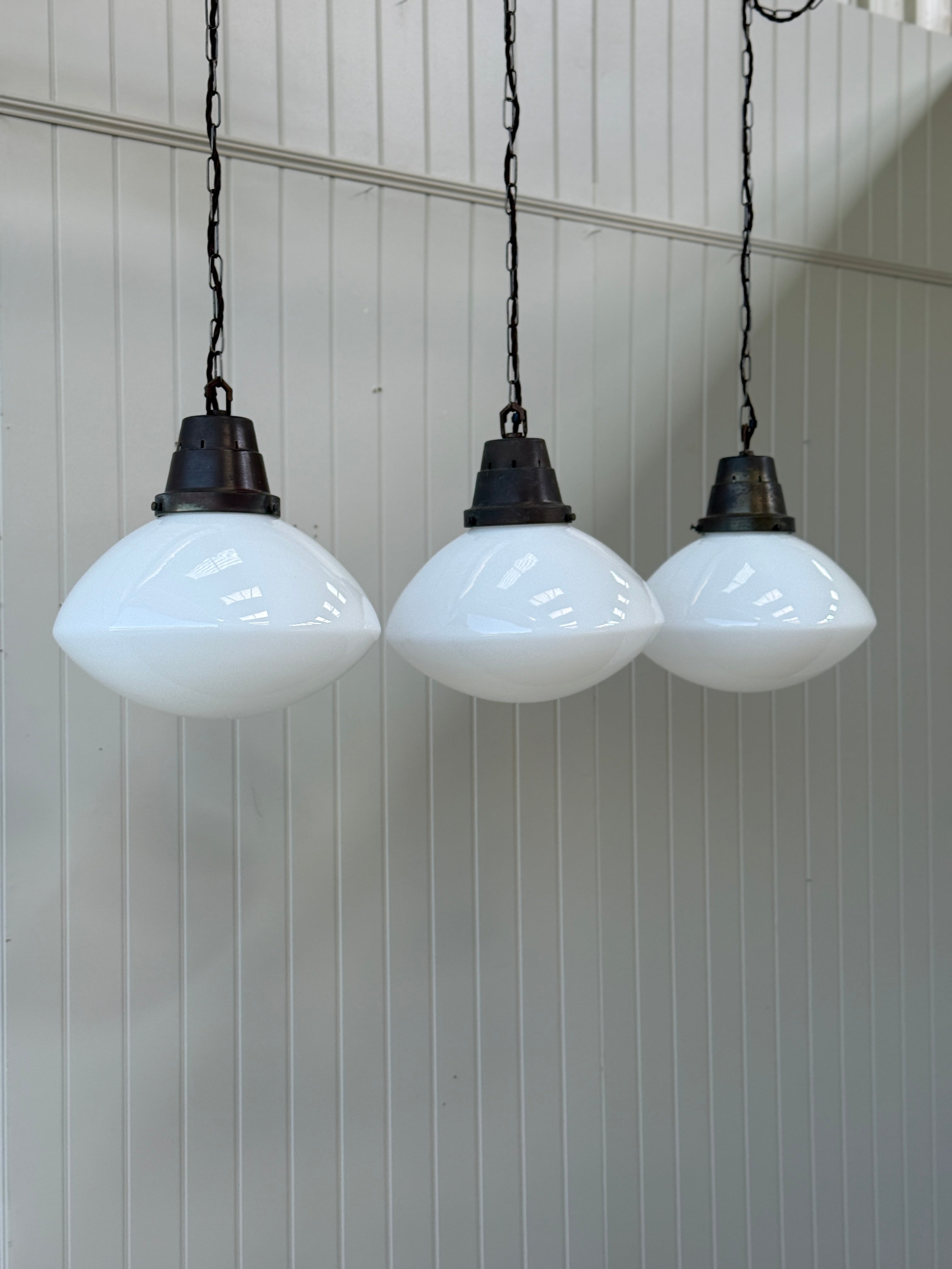 Set of 3 Large Opaline Pendant Lights