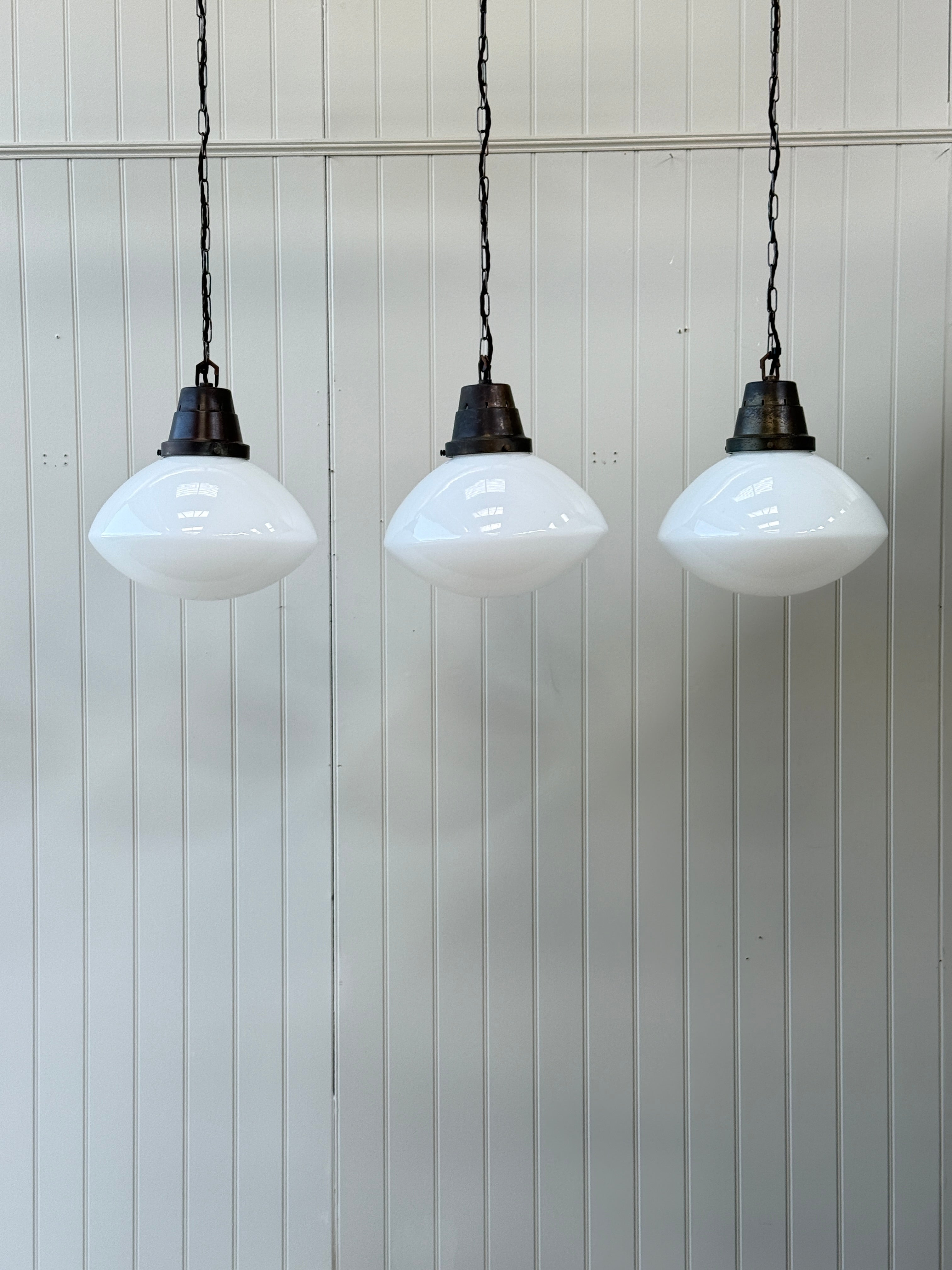 Set of 3 Large Opaline Pendant Lights