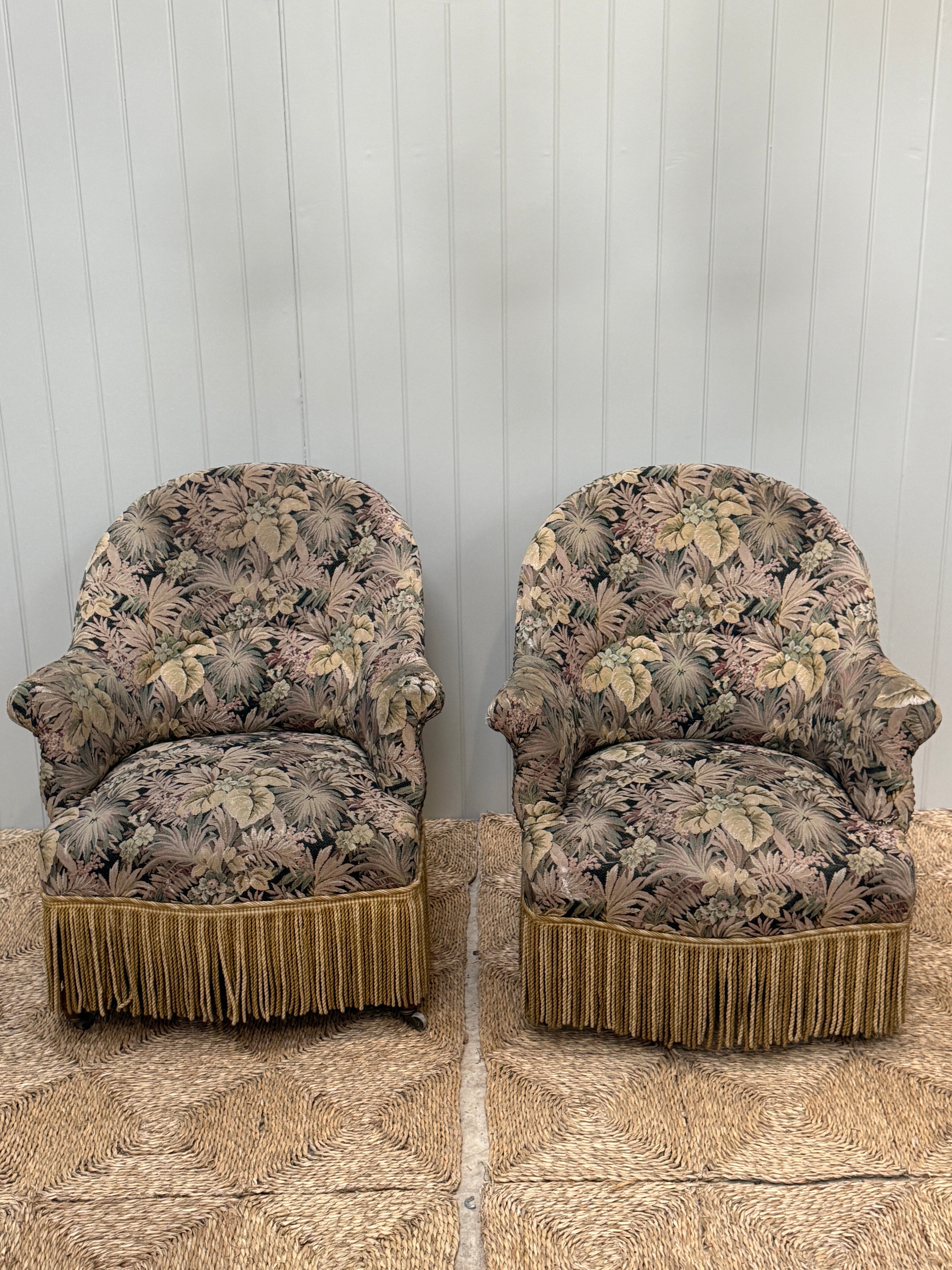 Pair of French  Tub Chairs in Floral Fabric