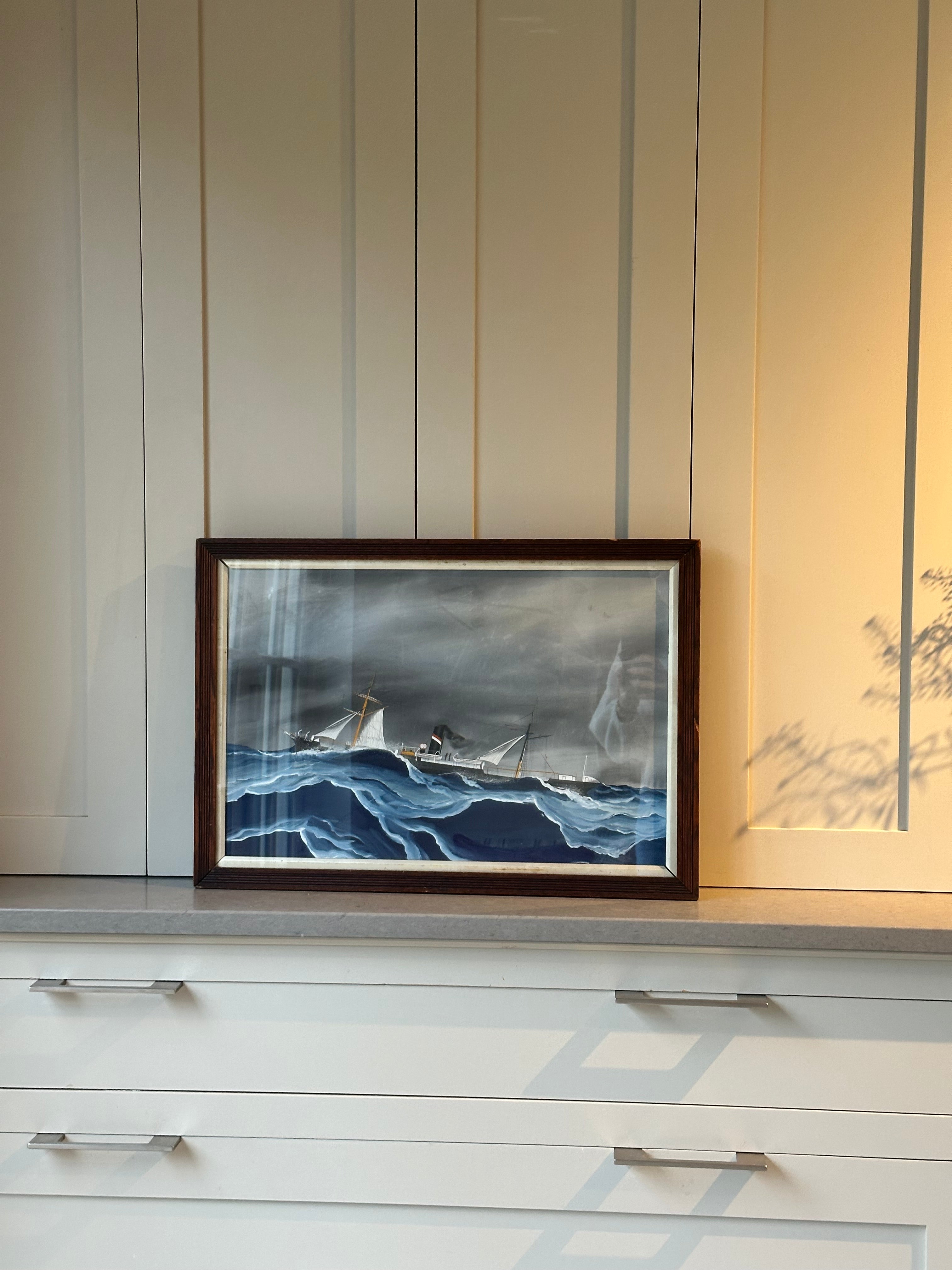 Framed Painting of Seafaring Scene