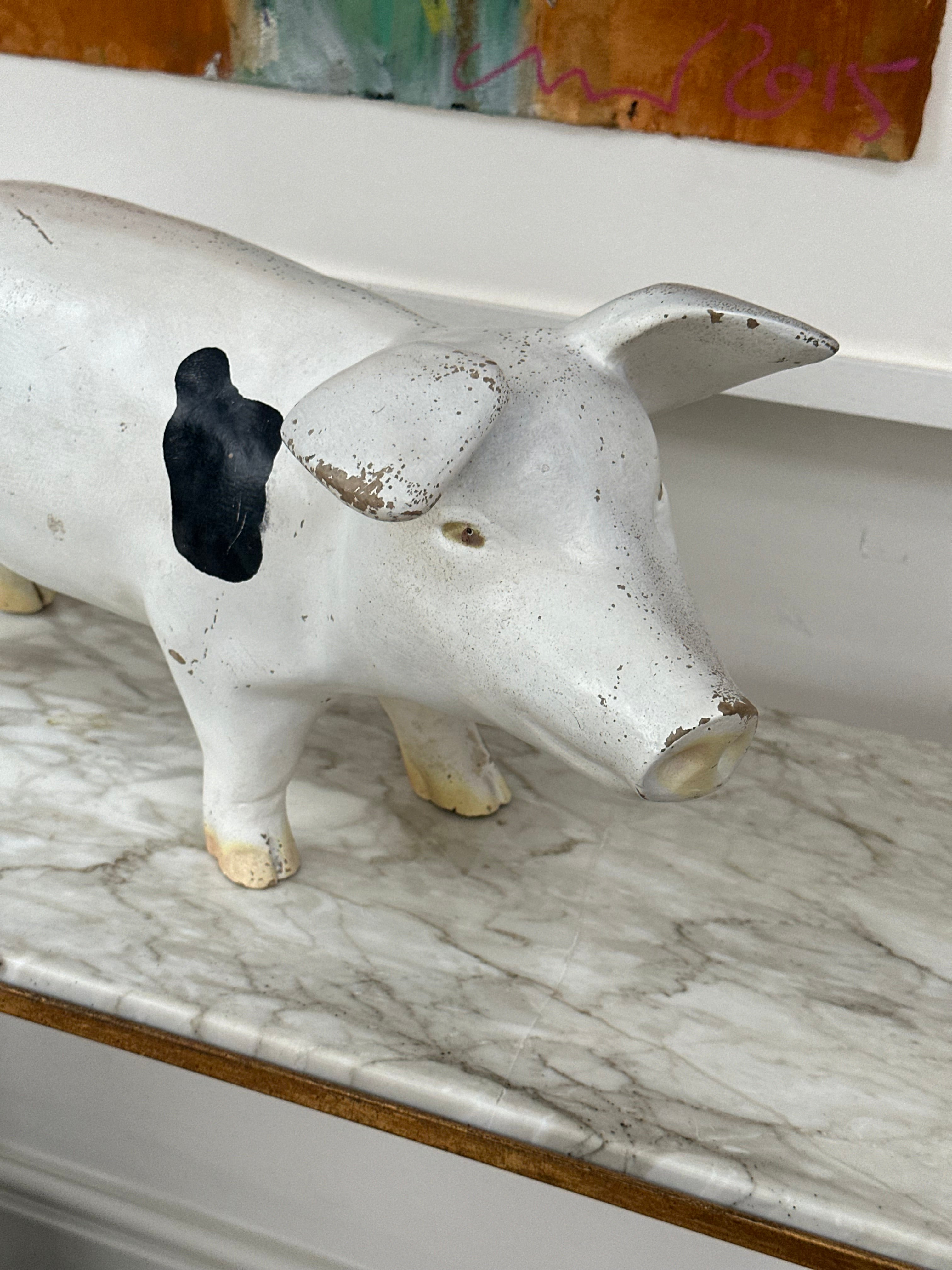 Large 20th Century White and Black Wooden Pig from Butchers in Winchester