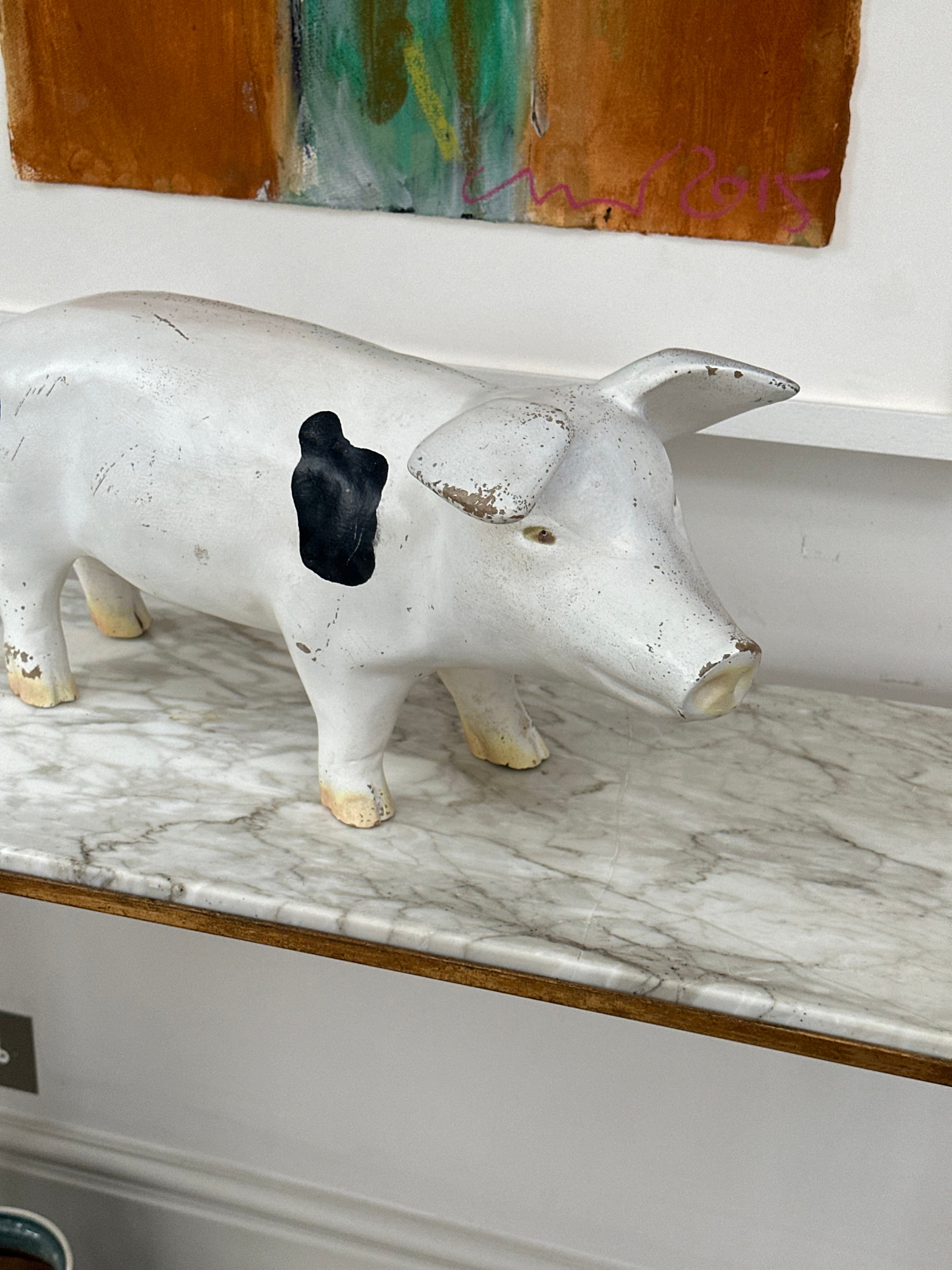 Large 20th Century White and Black Wooden Pig from Butchers in Winchester