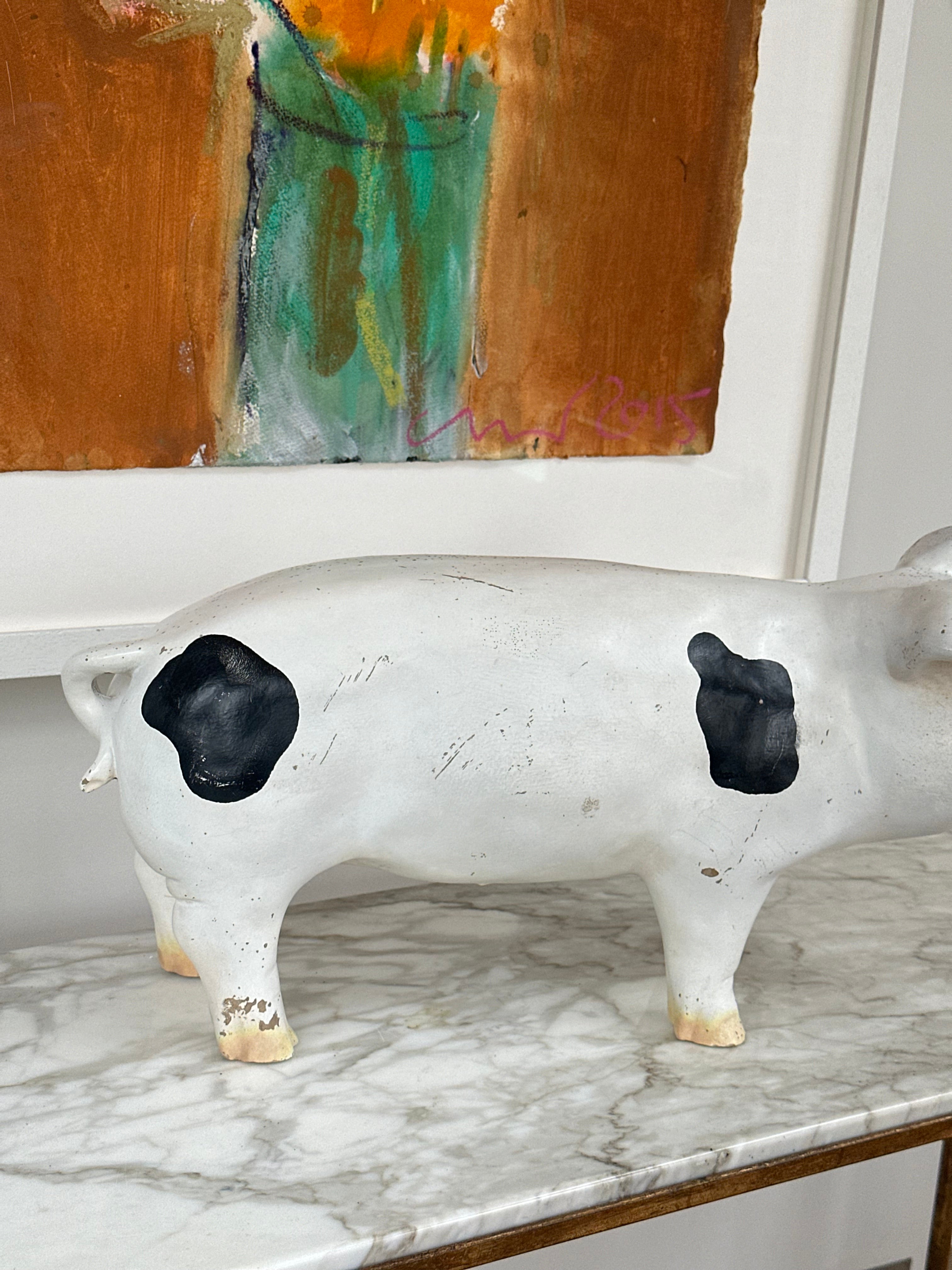 Large 20th Century White and Black Wooden Pig from Butchers in Winchester