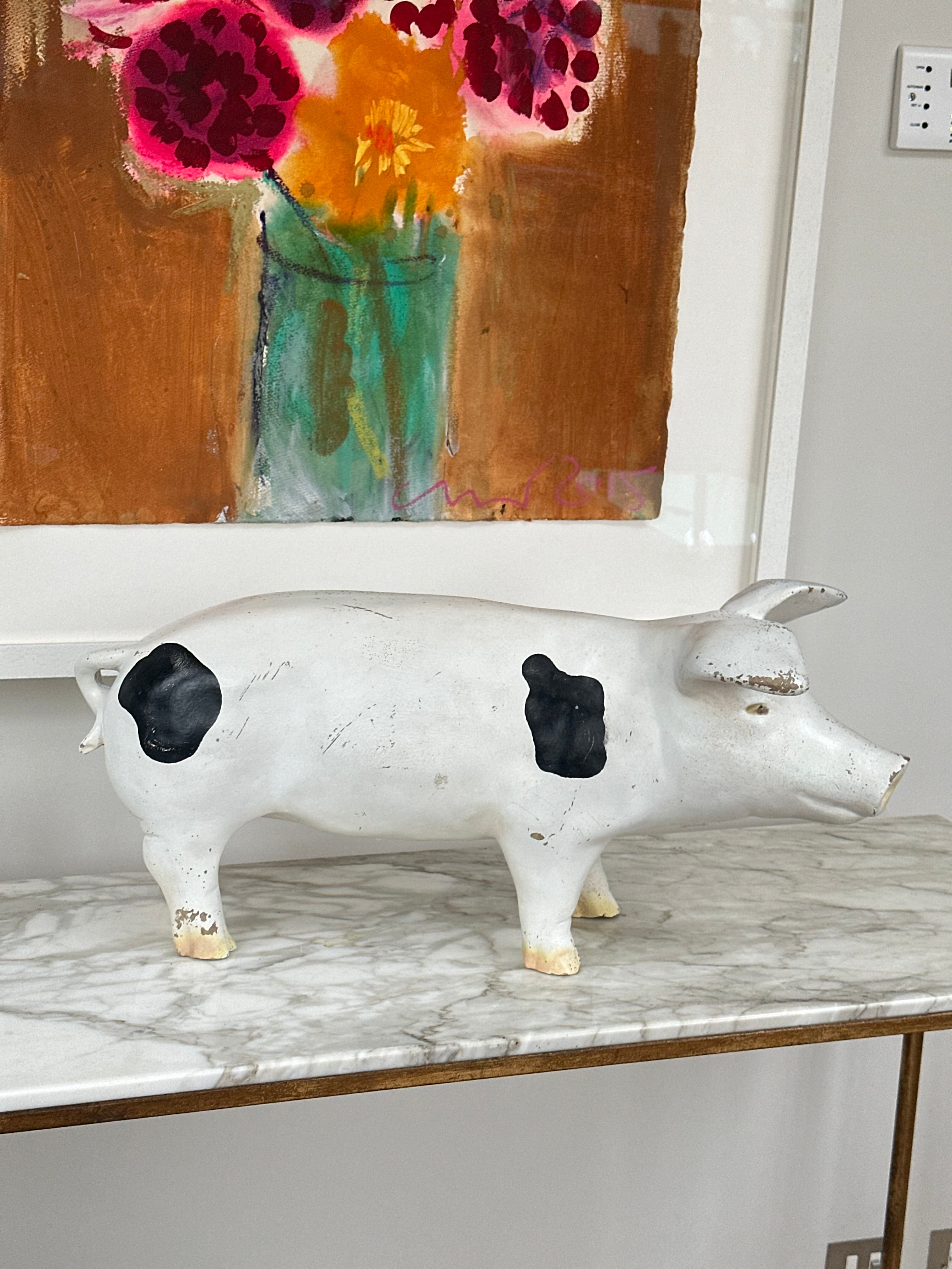 Large 20th Century White and Black Wooden Pig from Butchers in Winchester