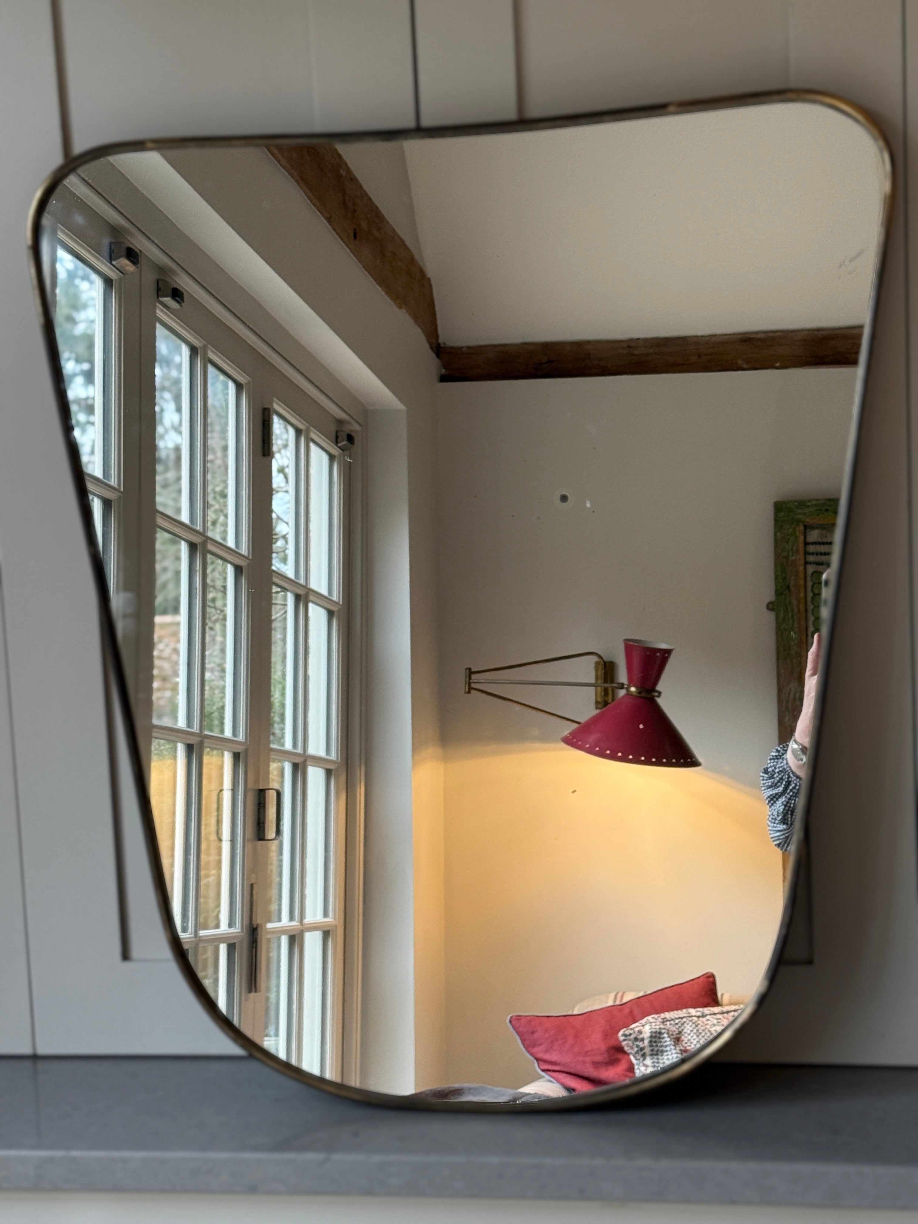 Italian 1950s Brass Shield Mirror (69cm by 58cm)