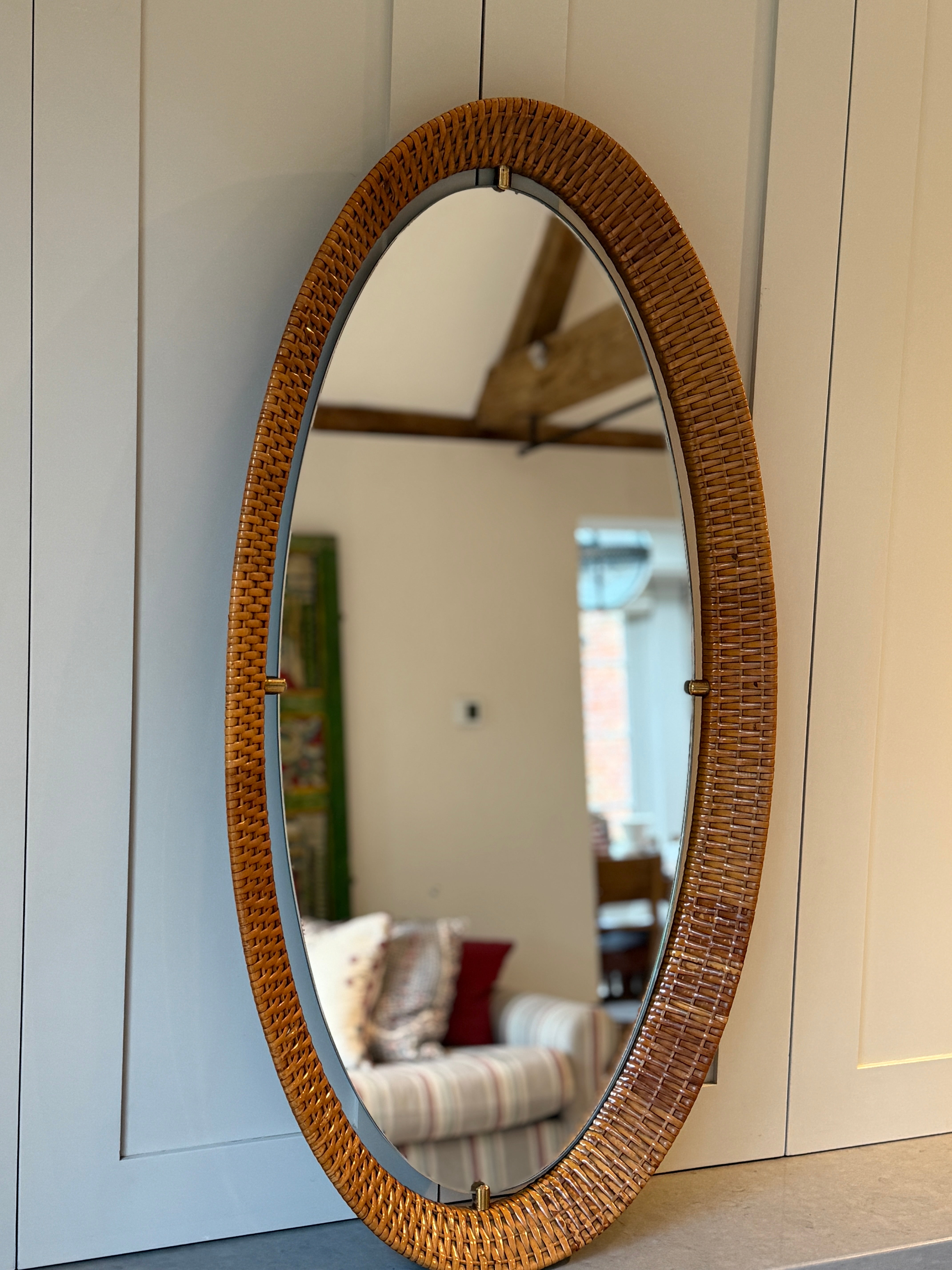 Large Italian Cane Mirror by Cantu Roma