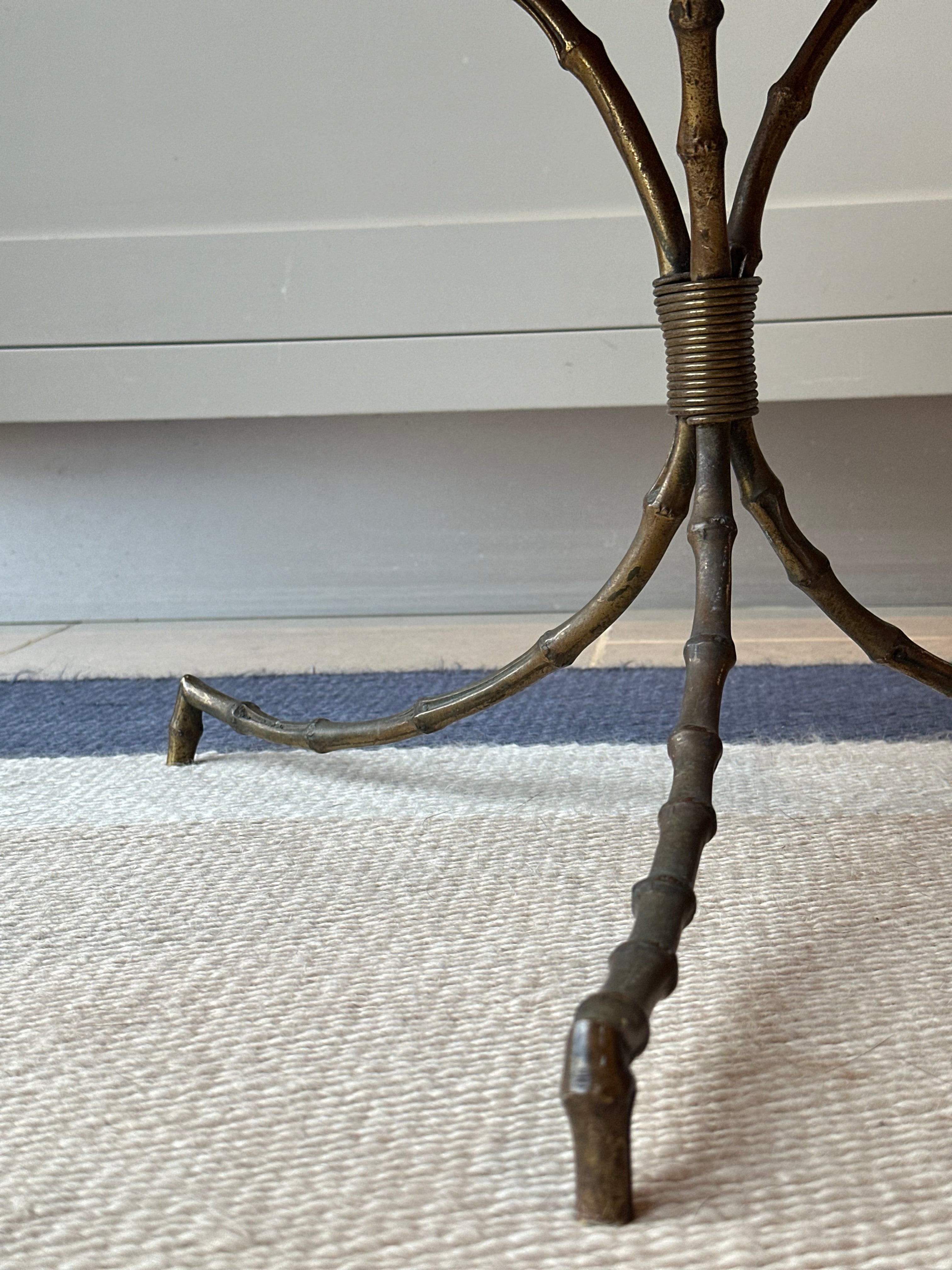 Faux Bamboo Brass and Mirrored Glass Side Table