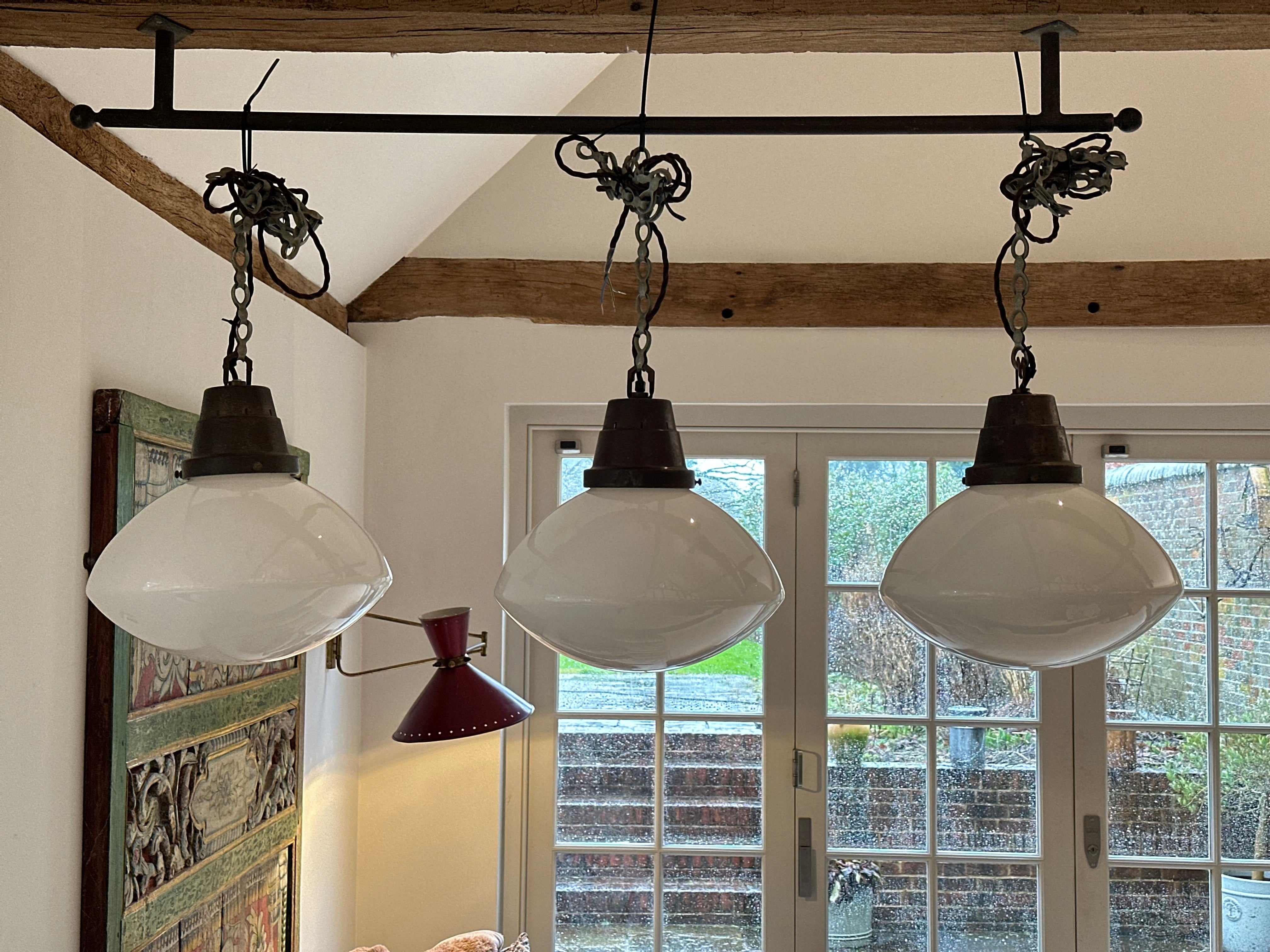 Set of 3 Large Opaline Pendant Lights