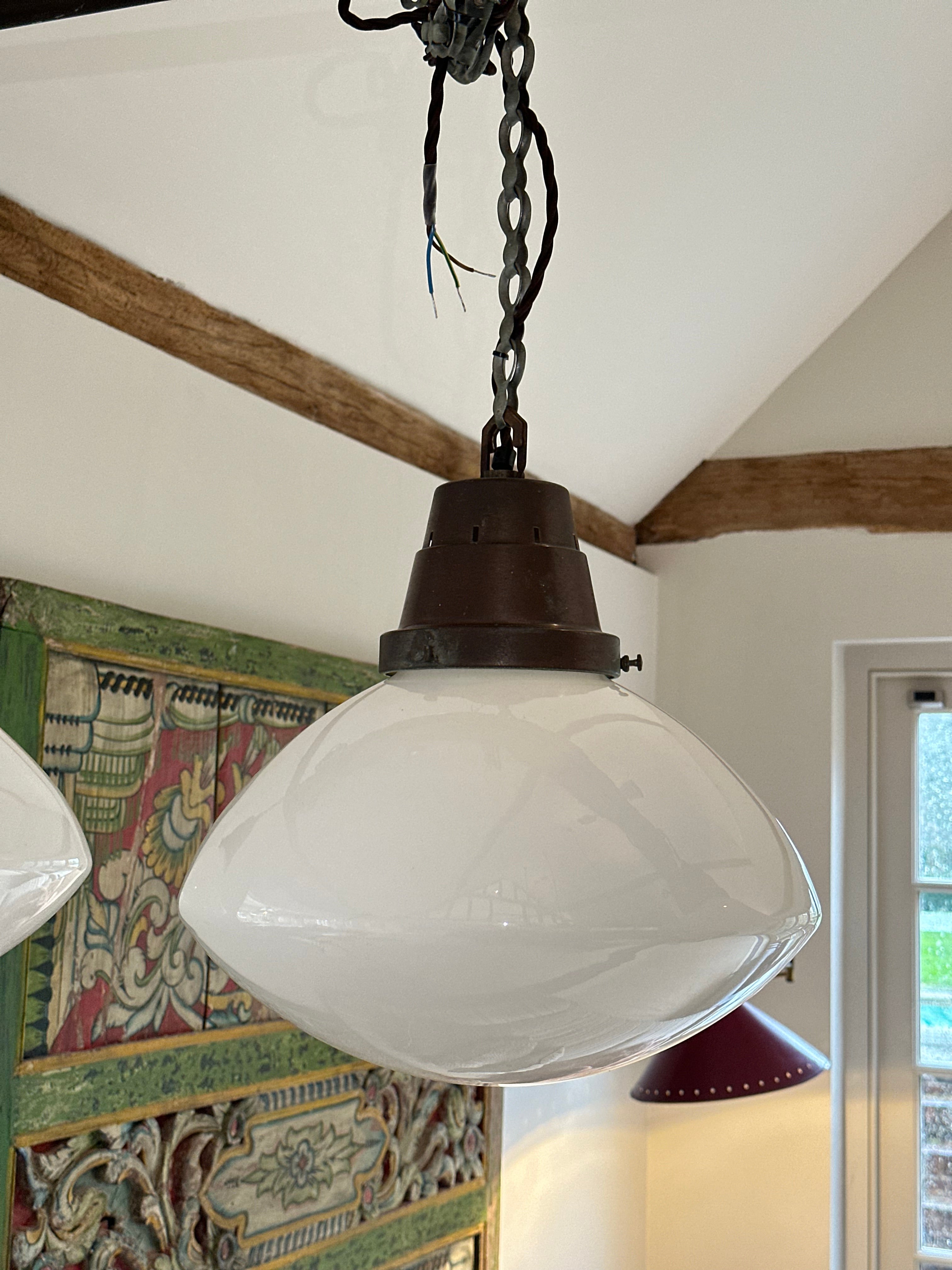 Set of 3 Large Opaline Pendant Lights