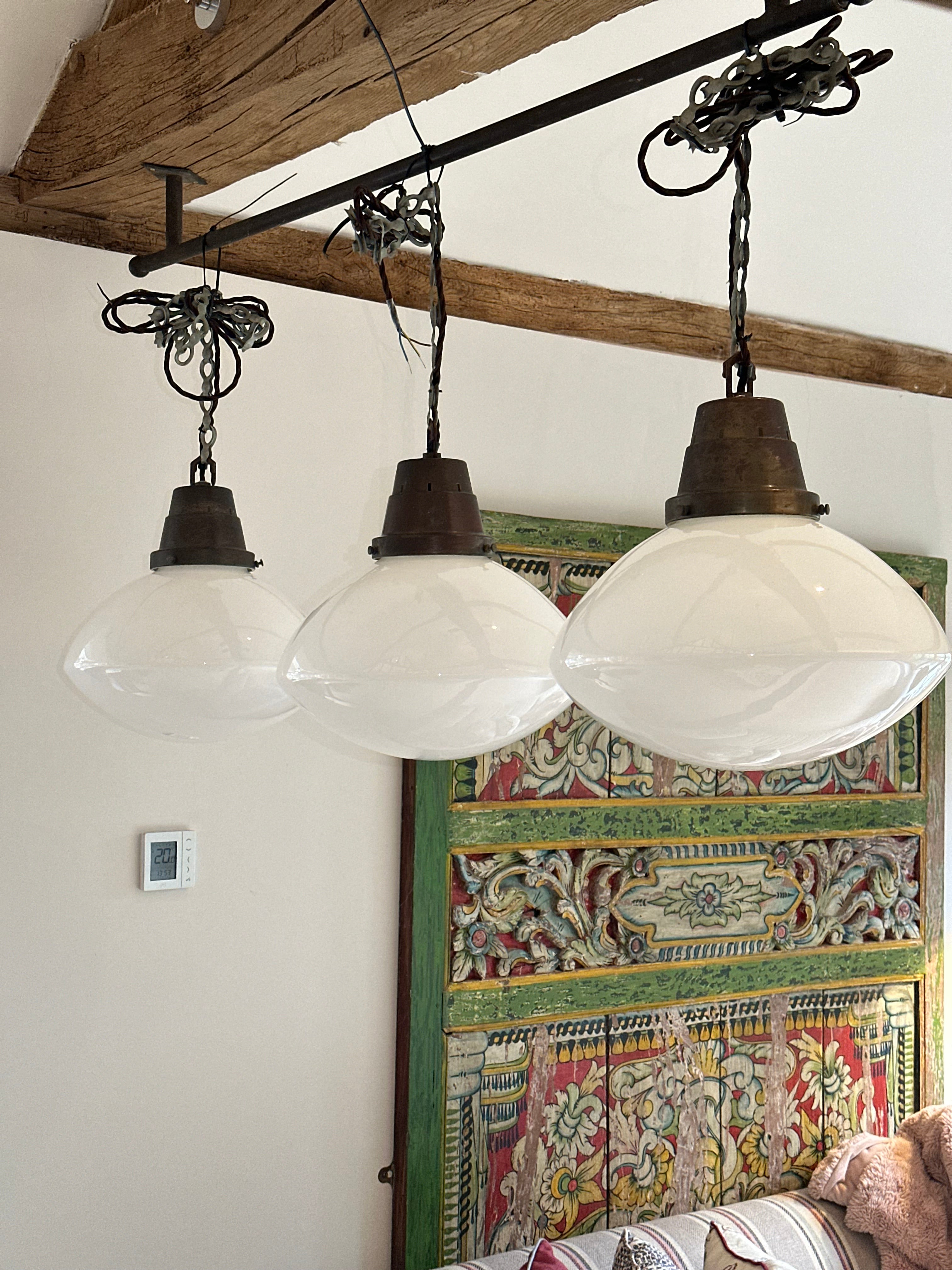 Set of 3 Large Opaline Pendant Lights