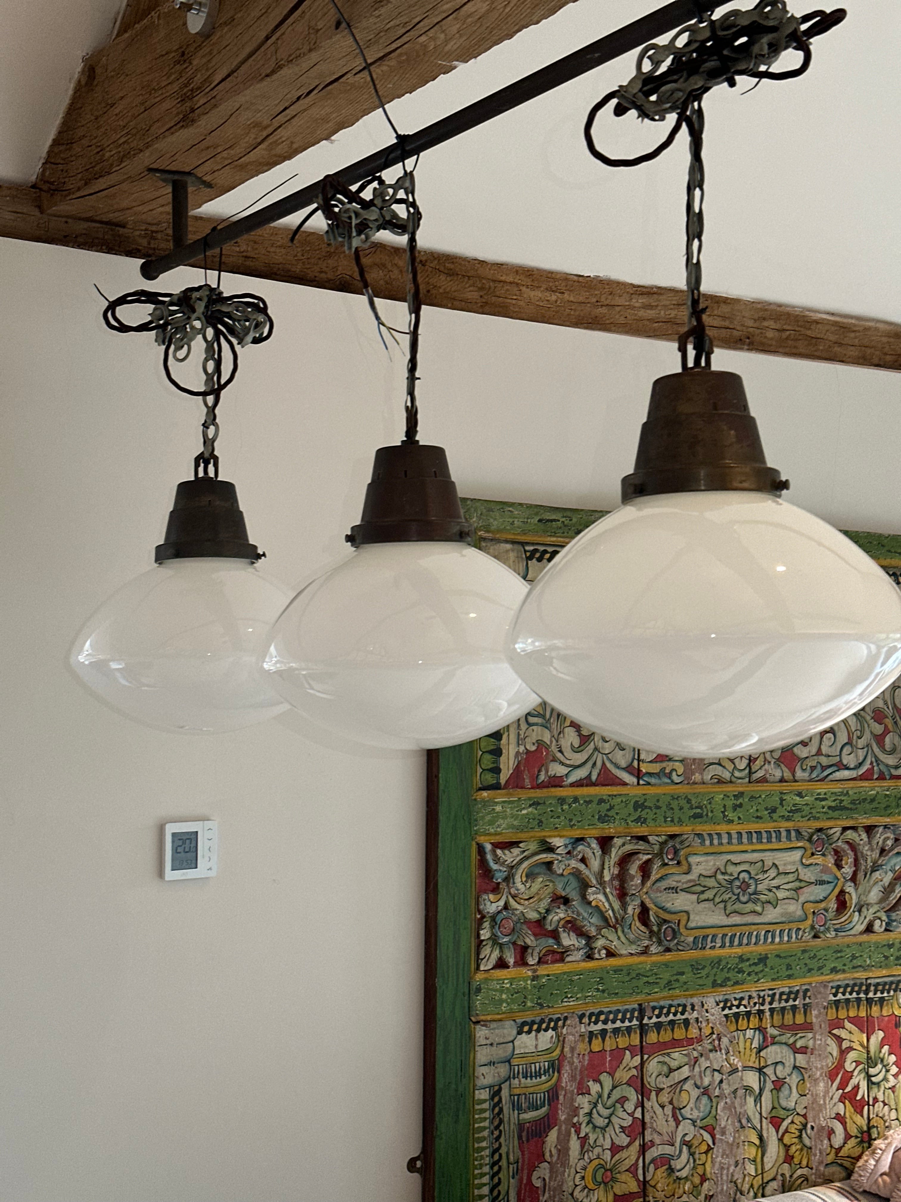 Set of 3 Large Opaline Pendant Lights