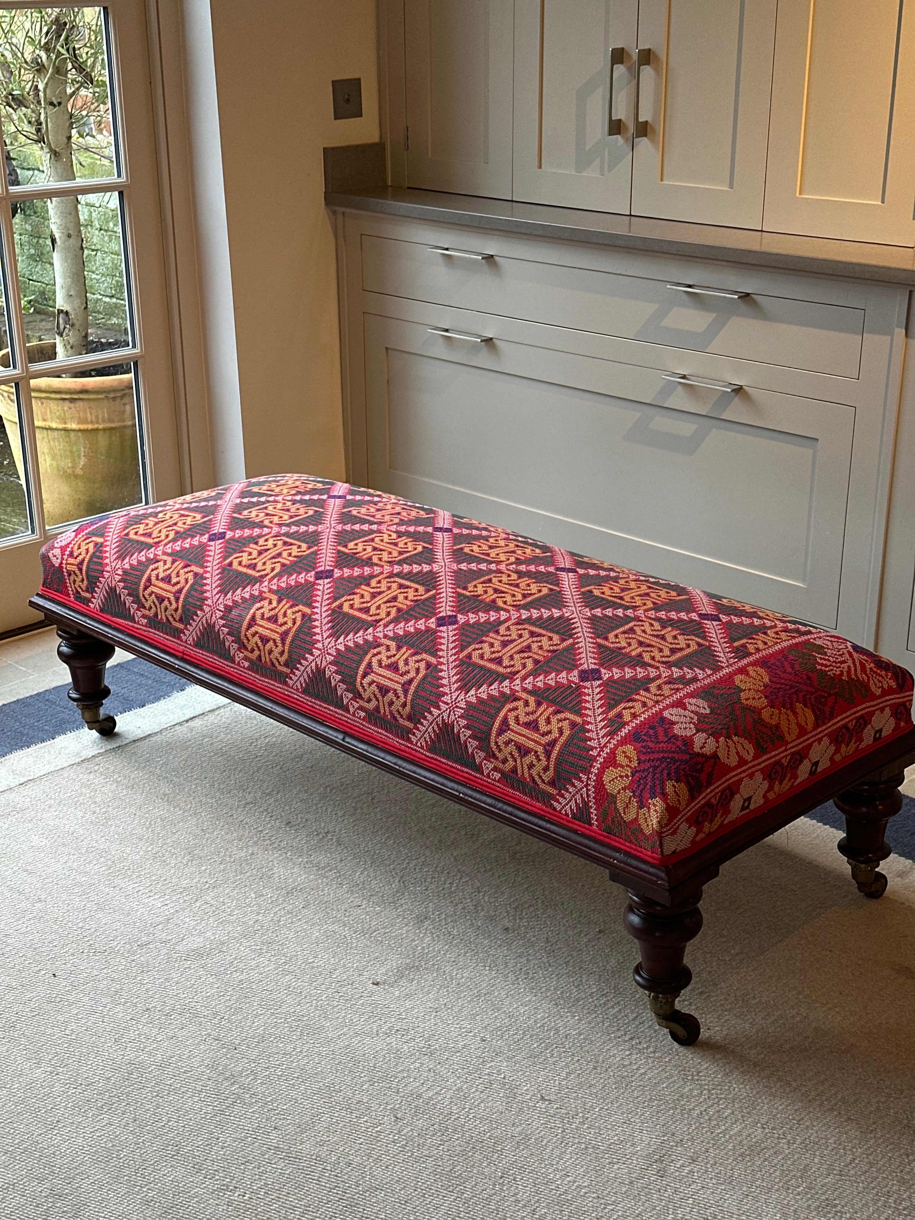 Large Footstool Upholstered in Vintage Bengal Textile