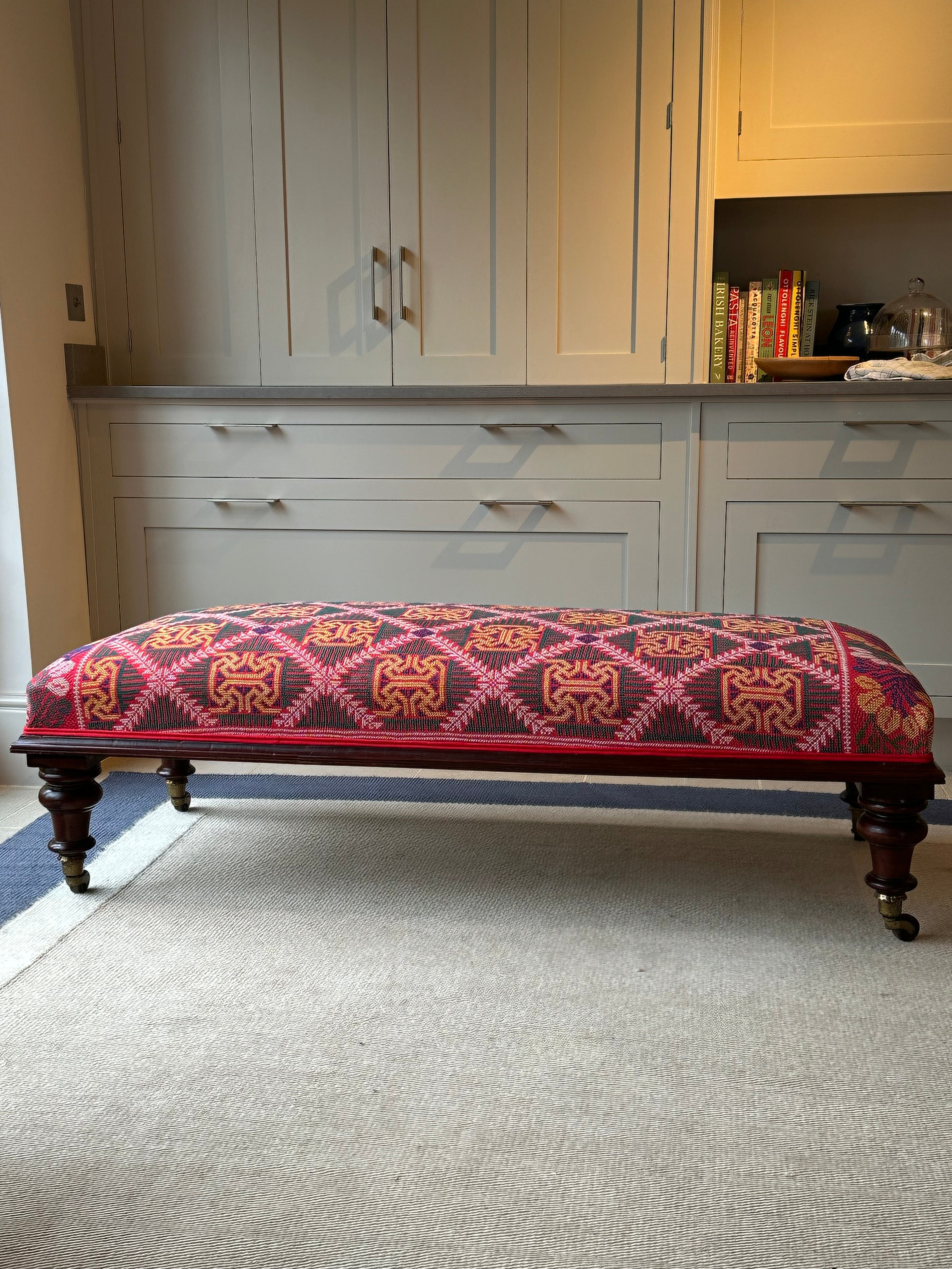 Large Footstool Upholstered in Vintage Bengal Textile