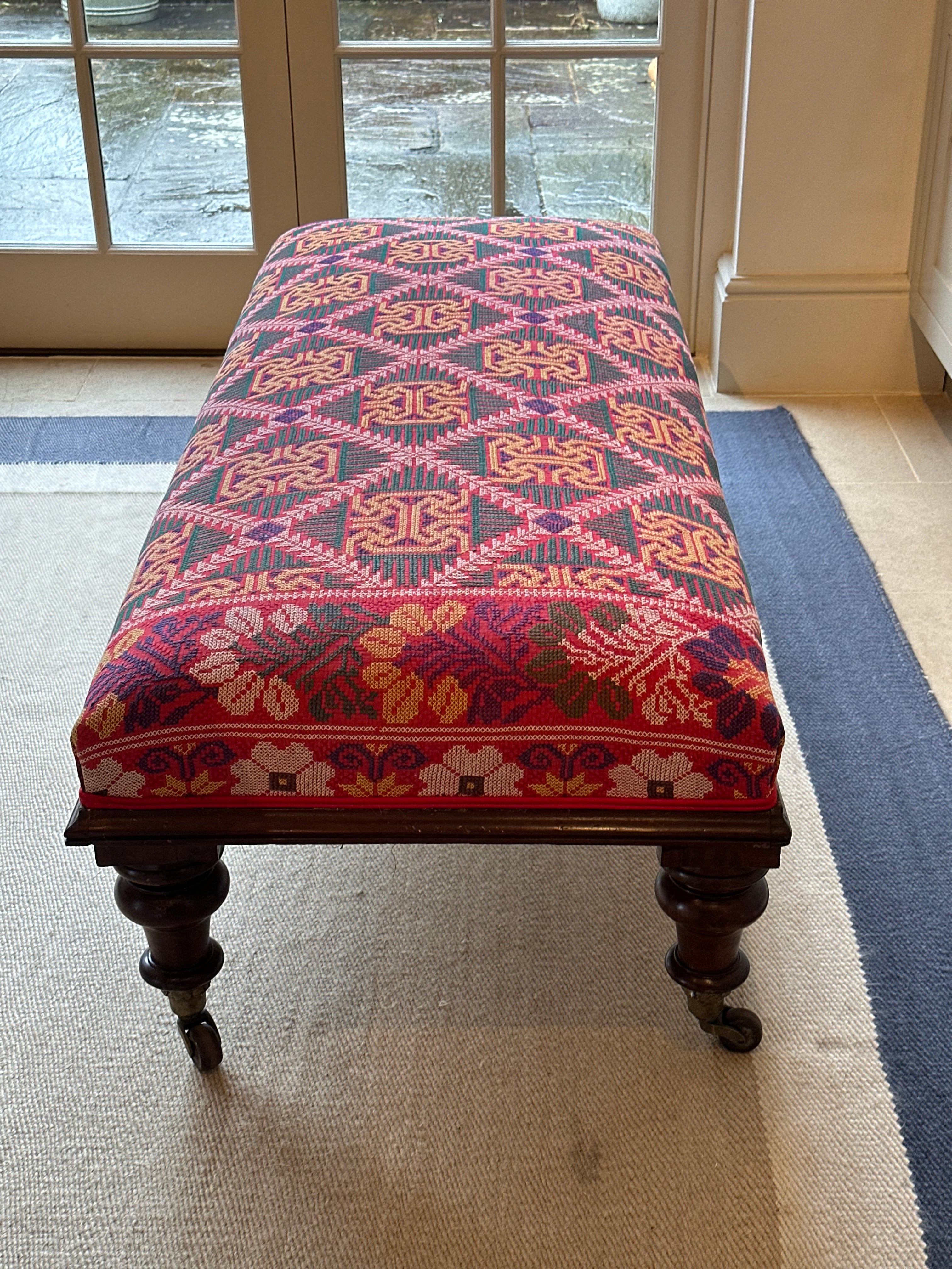 Large Footstool Upholstered in Vintage Bengal Textile