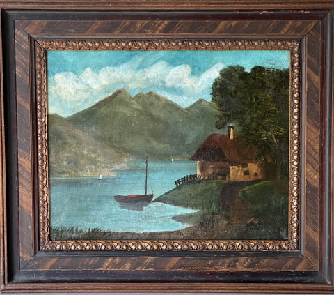 Lovely Dark Naive Land & Seascape Painting