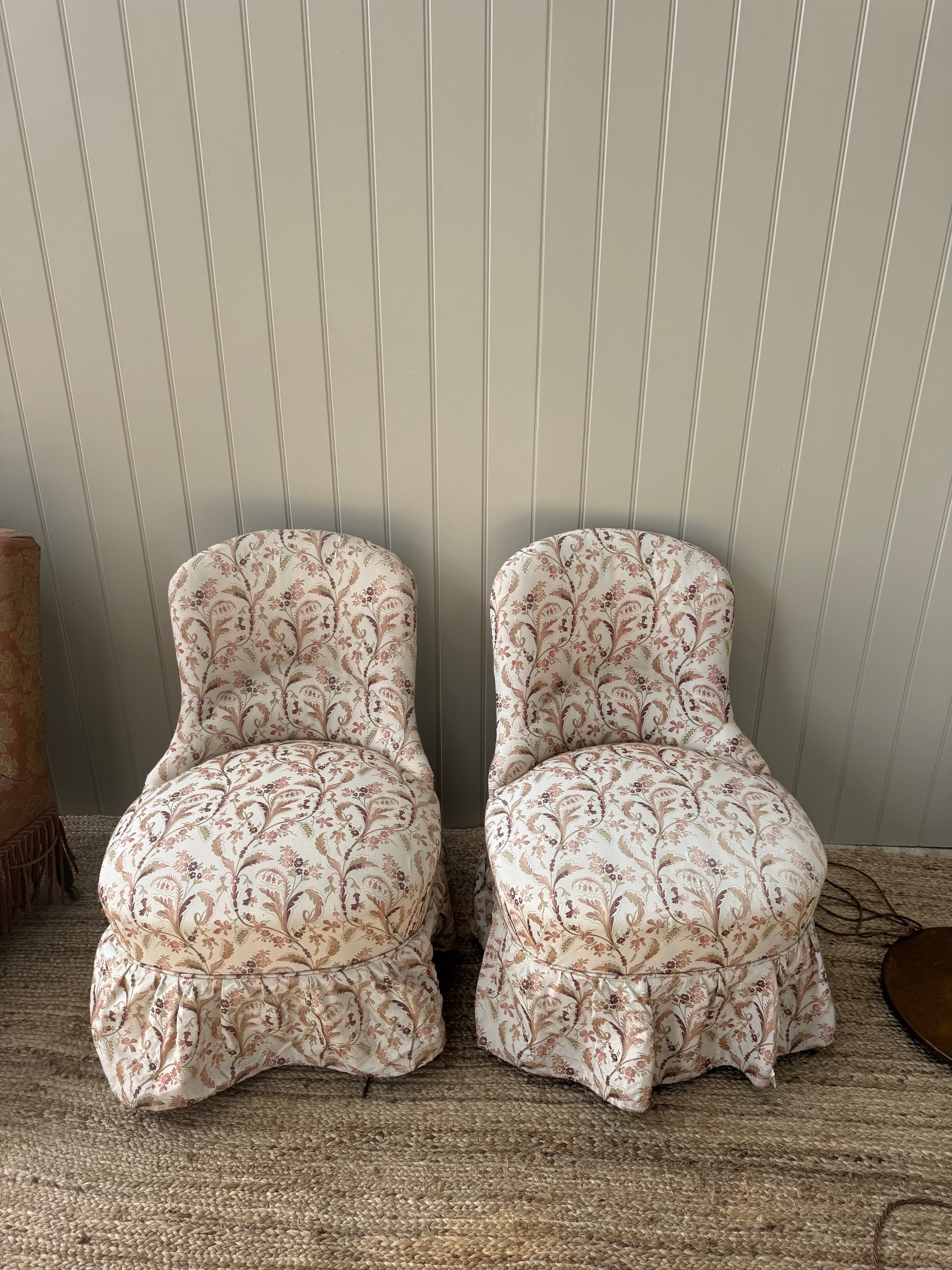 Pair of French Slipper Chairs in a Floral Fabric