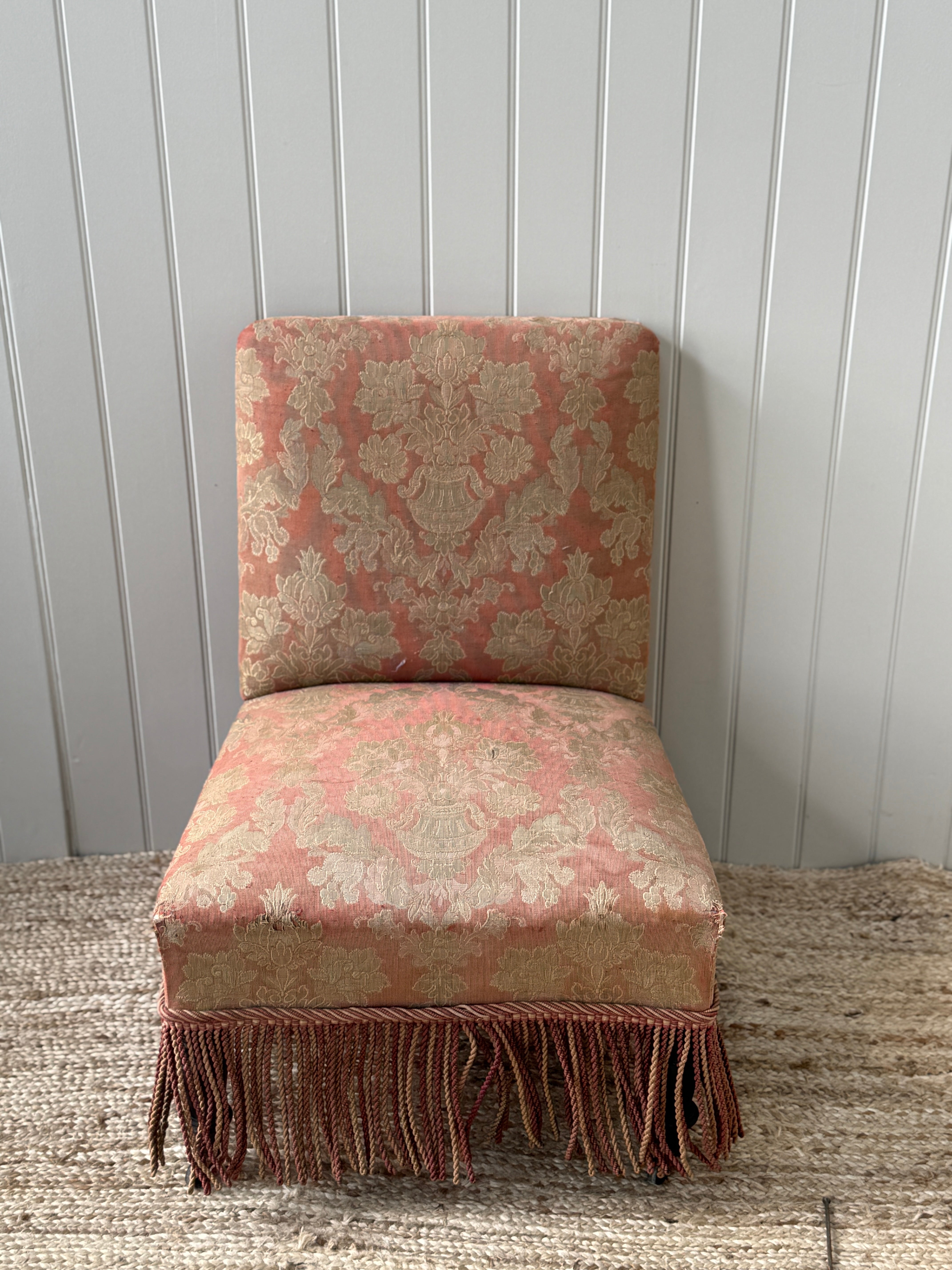 French Slipper Chair in Pink Damask