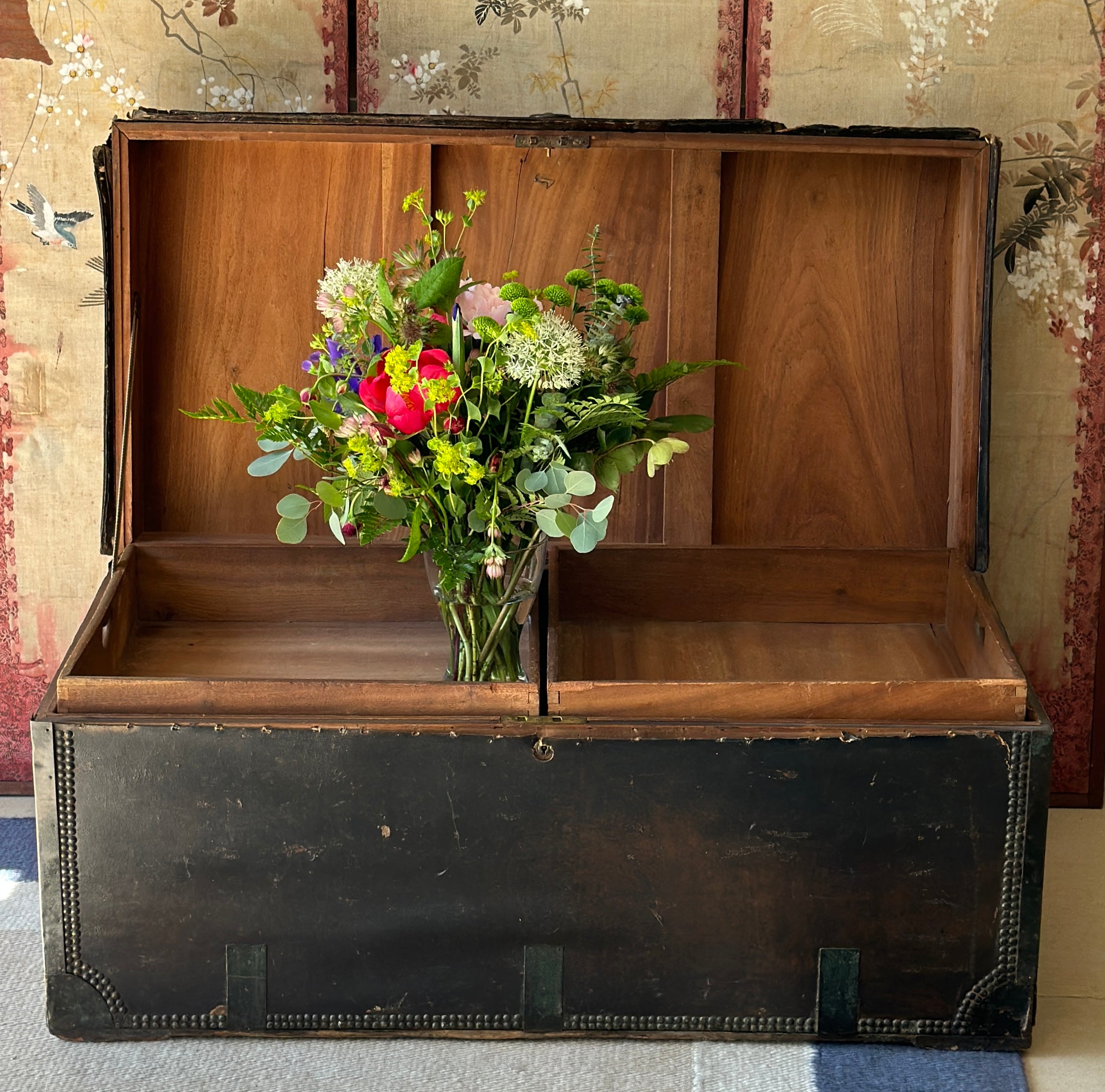 Rare 19th Century  large leather & camphor wood campaign chest