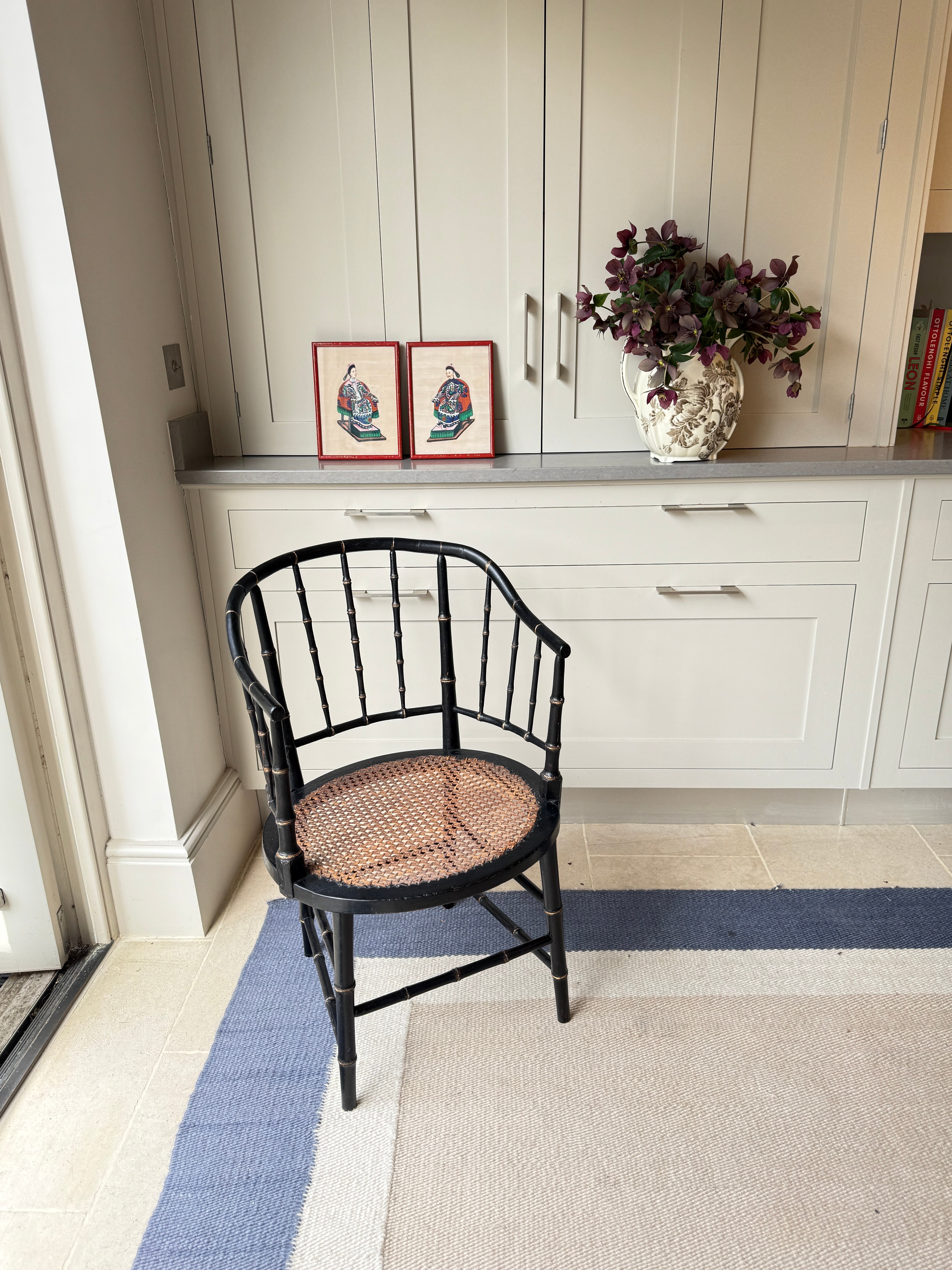 Black Painted Faux Bamboo & Cane Decorative Chair