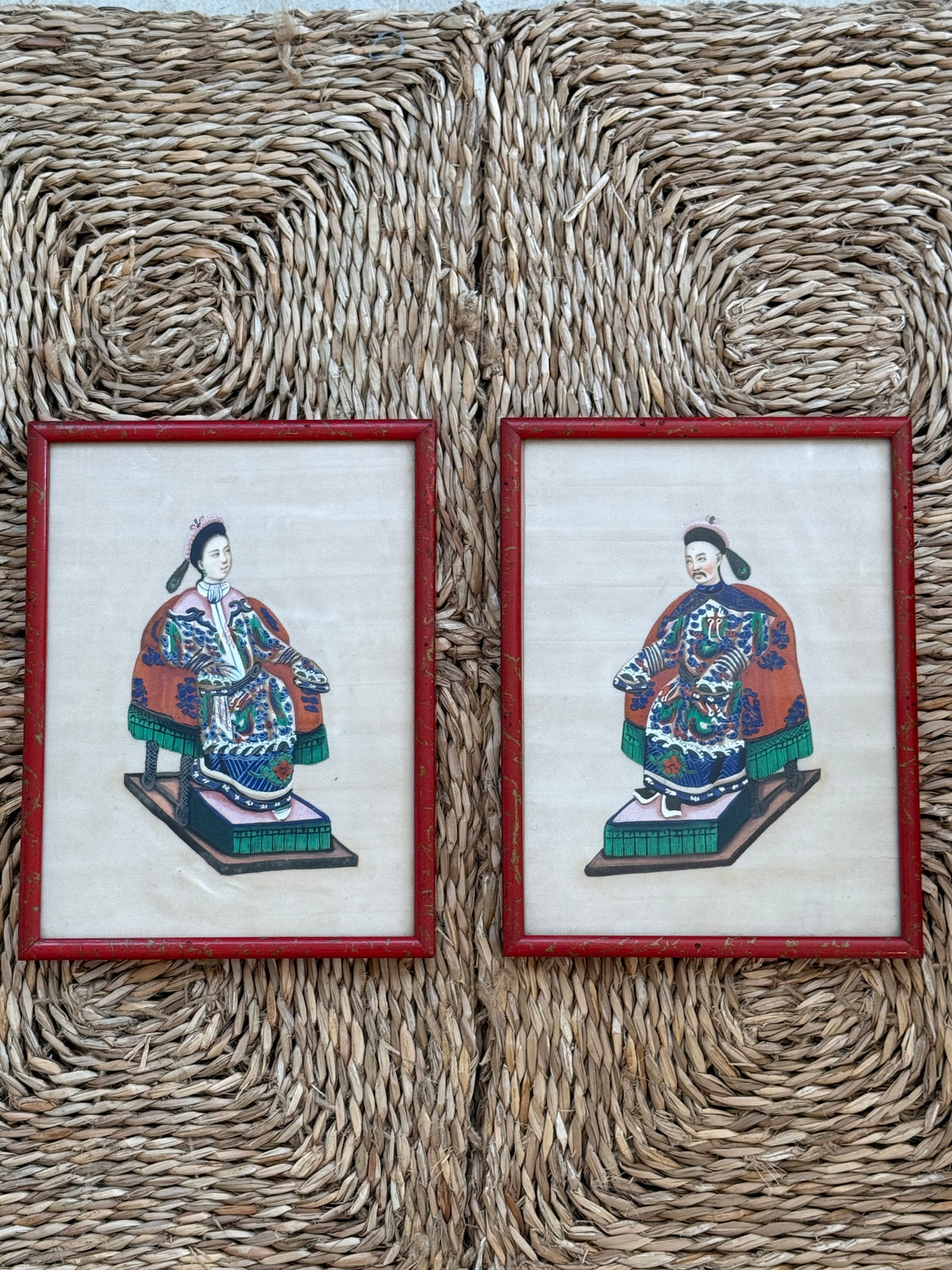 Chinese Rice Paper Screen Pair of Chinese Rice Paper Paintings