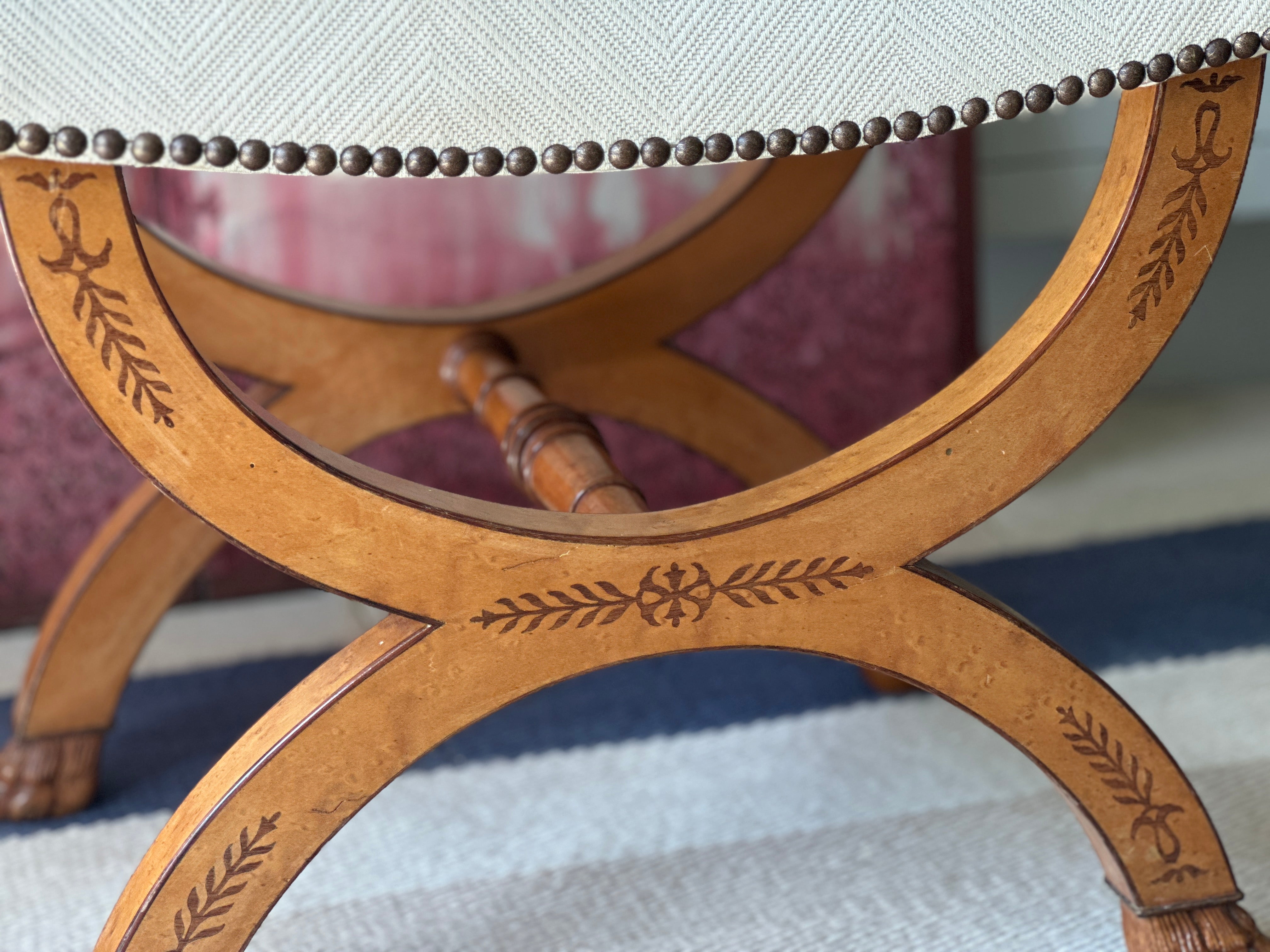 Amazing Antique Satinwood XFrame Footstools with carved lions feet