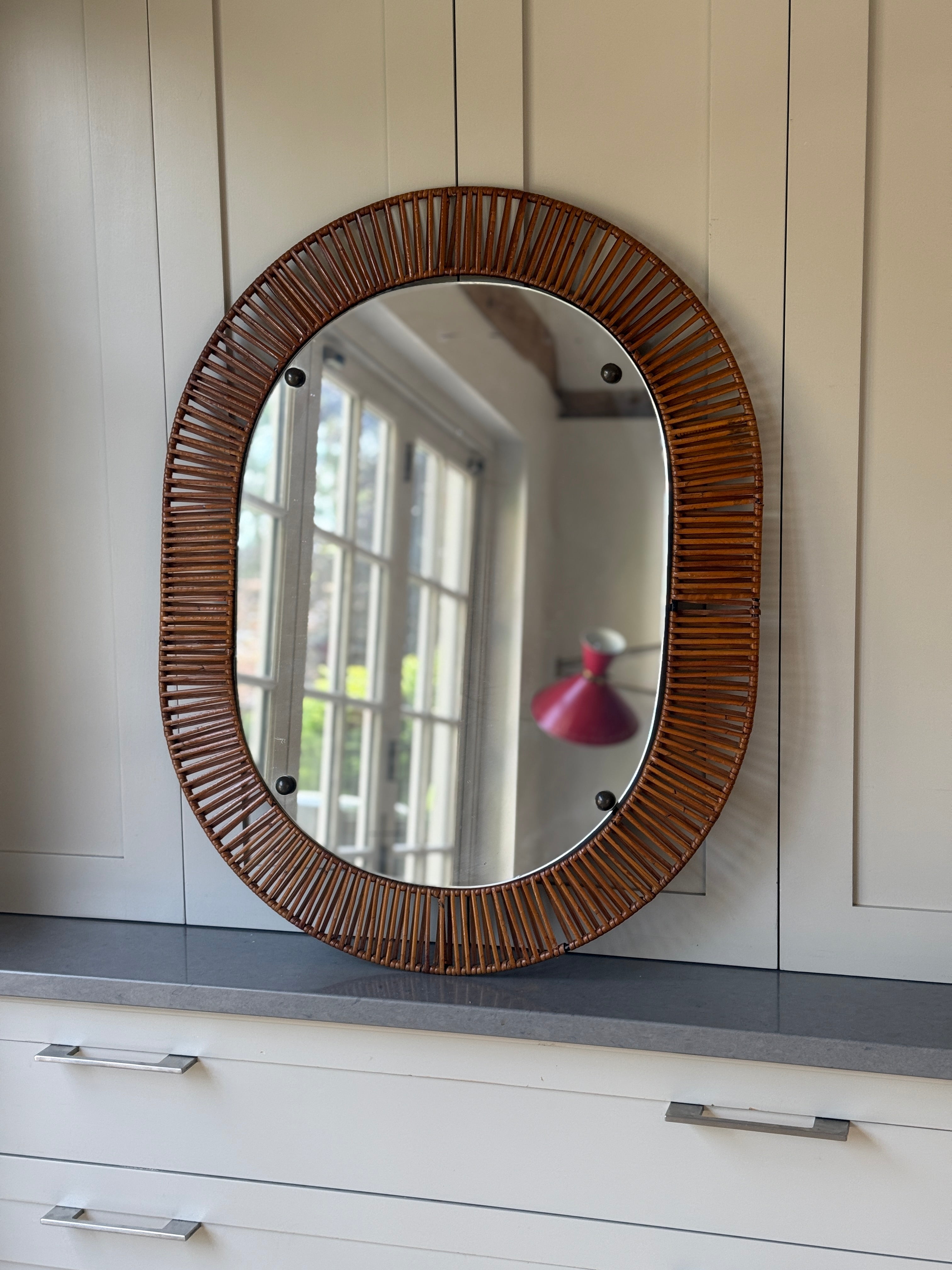 Vintage Oval Cane Mirror
