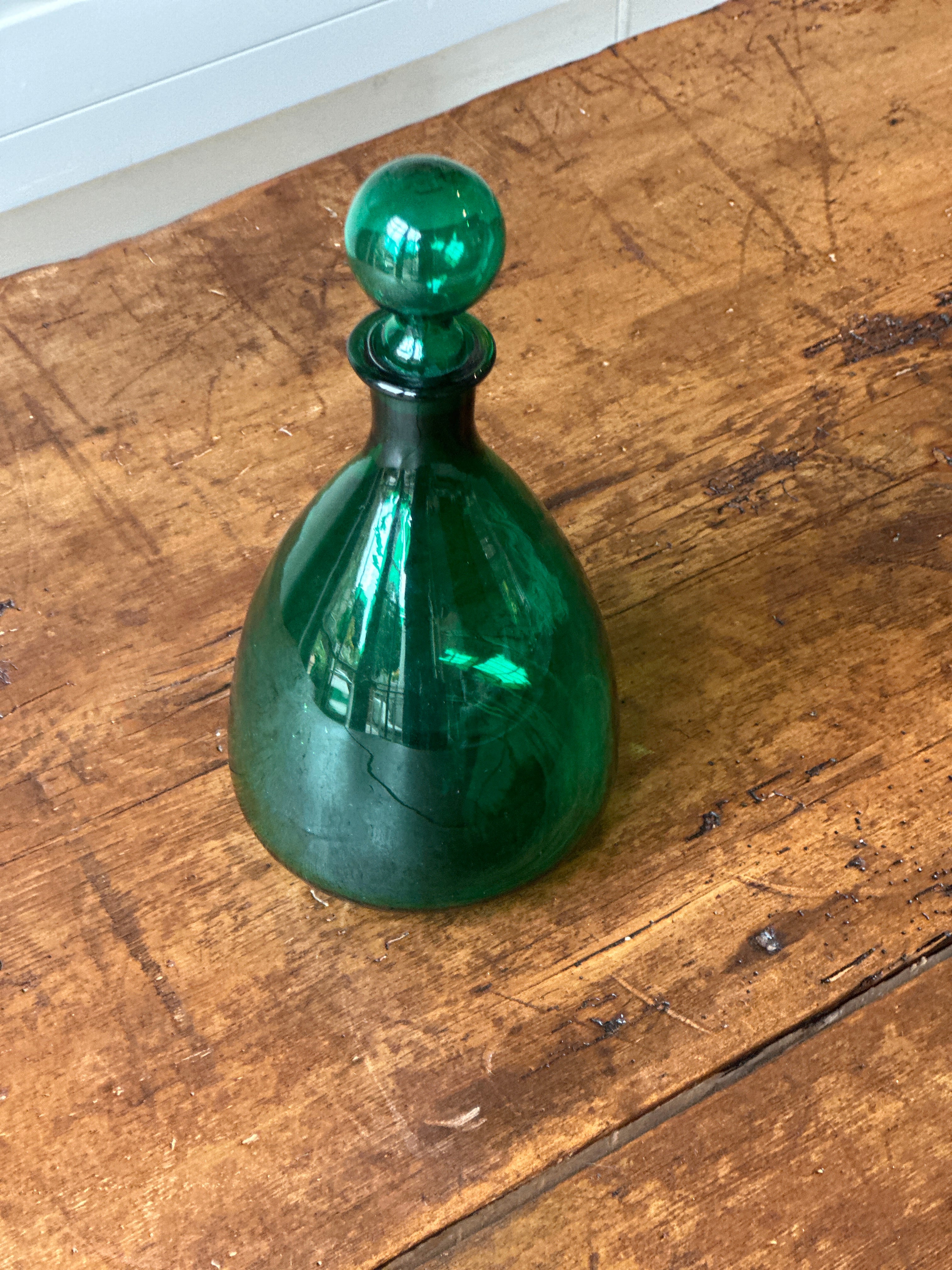 Vintage Green Glass Decanter