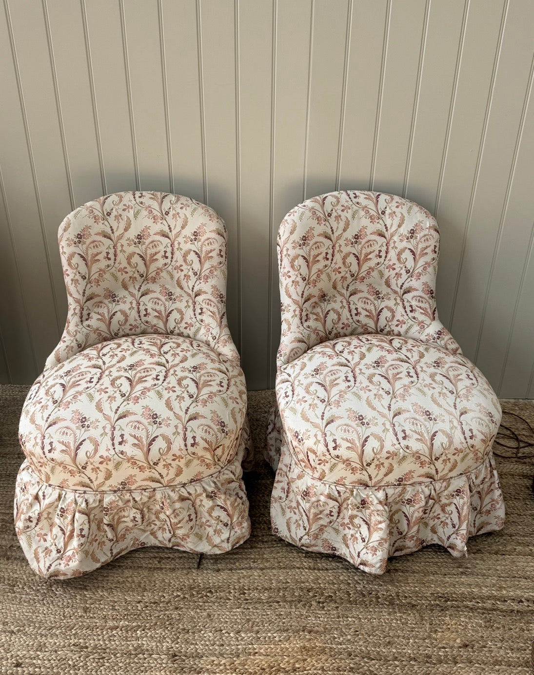 Pair of French Slipper Chairs in a Floral Fabric