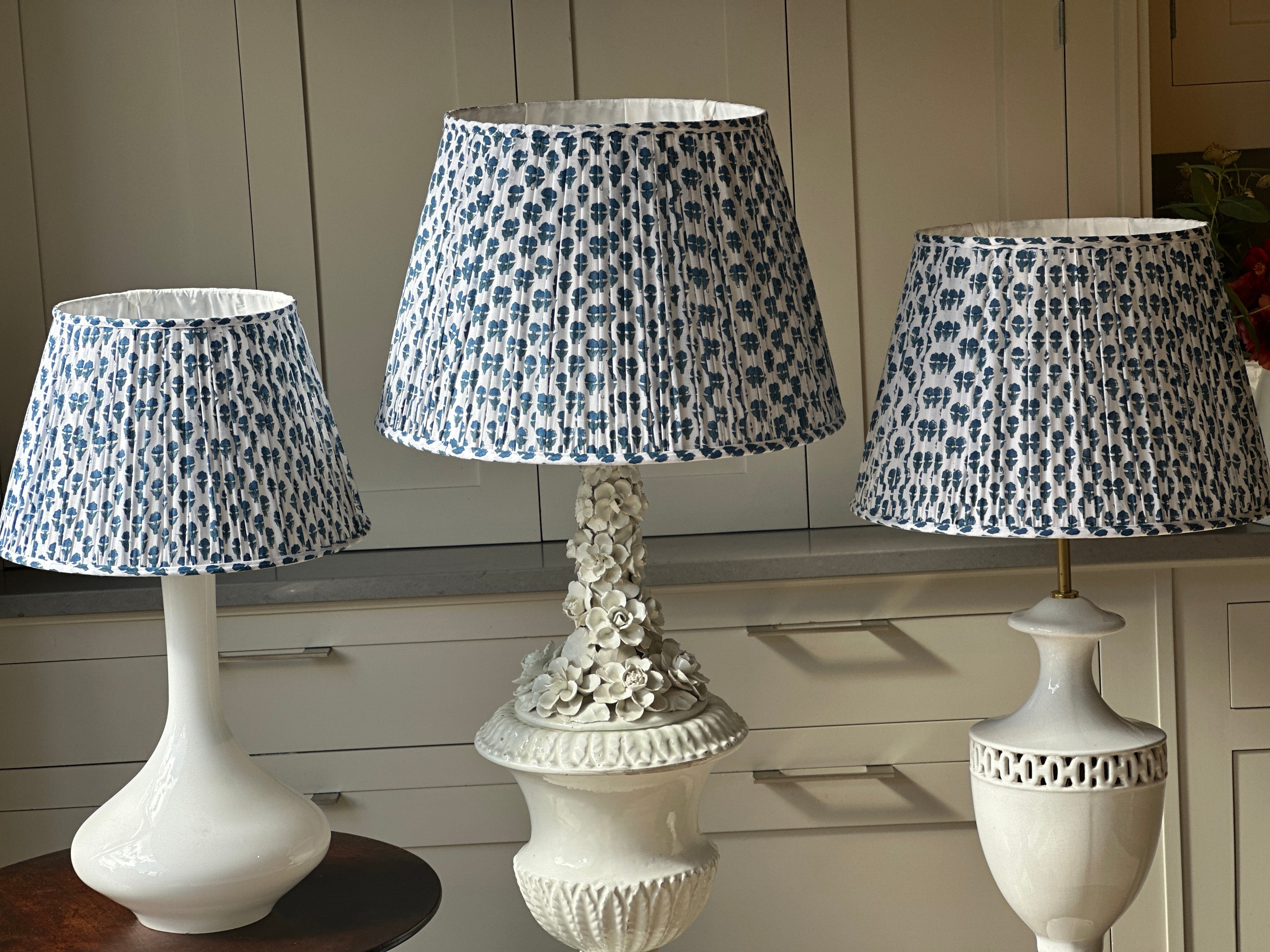 Small White Lampshade with blue flowers  (14 inch)