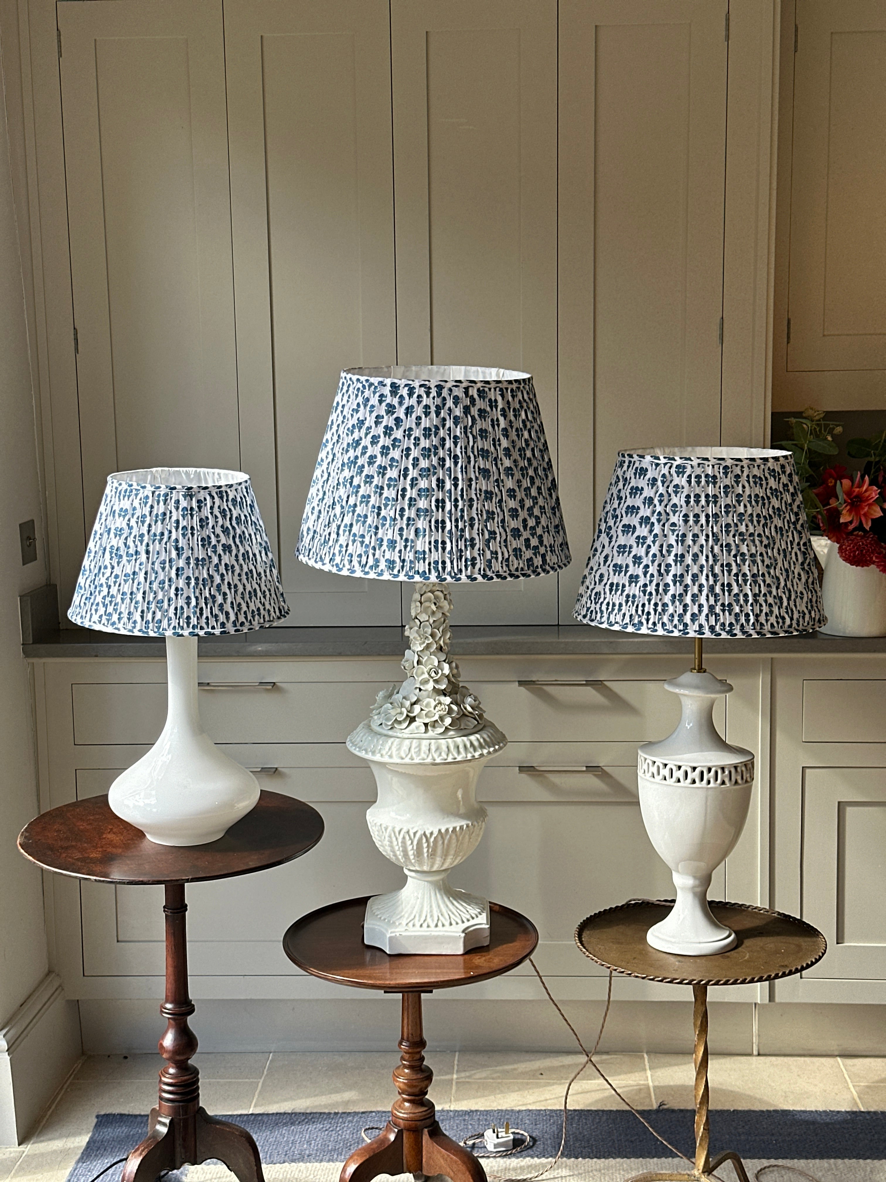 Small White Lampshade with blue flowers  (14 inch)