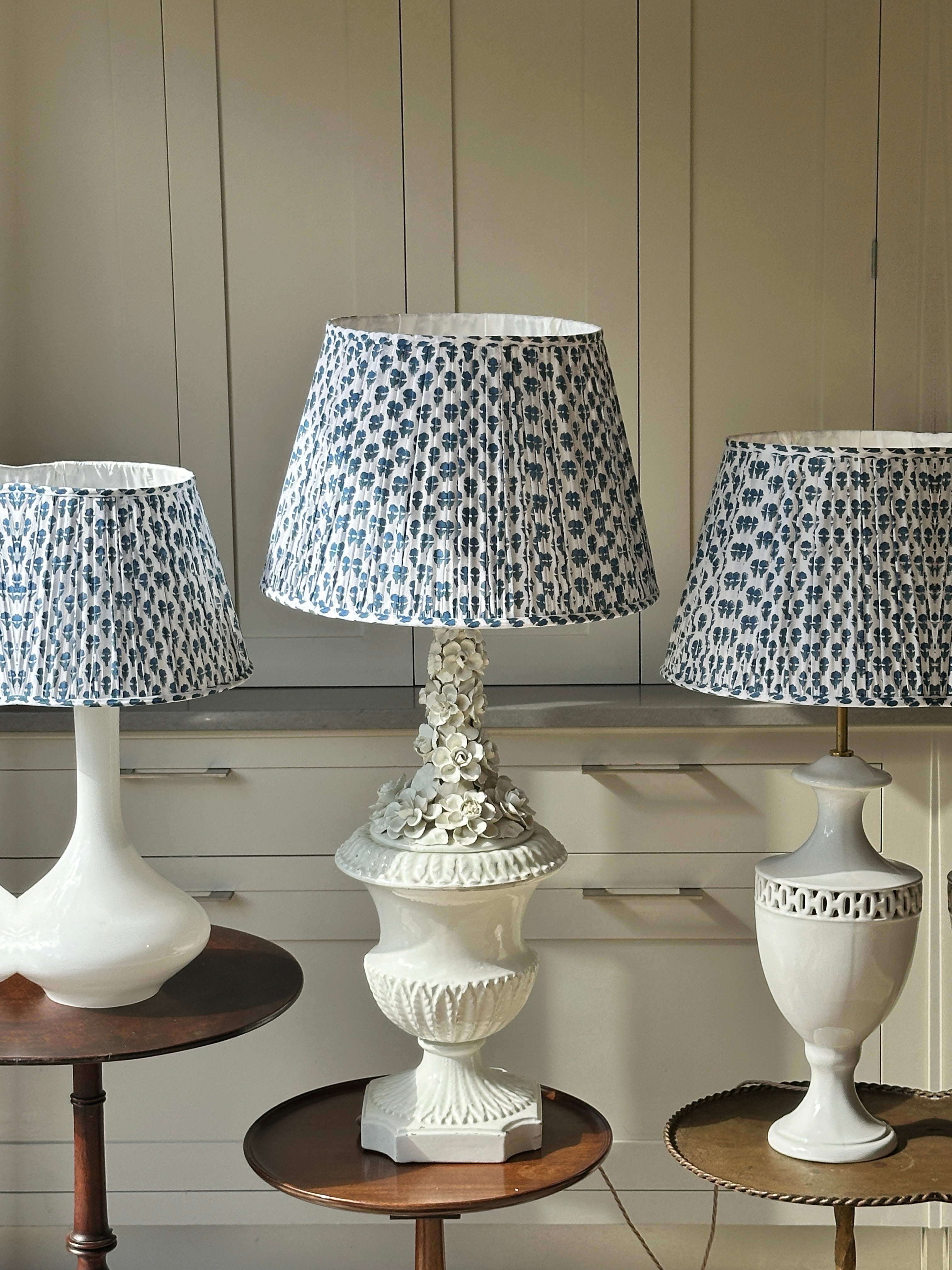 Large White Lampshade with blue flowers  (18 inch)