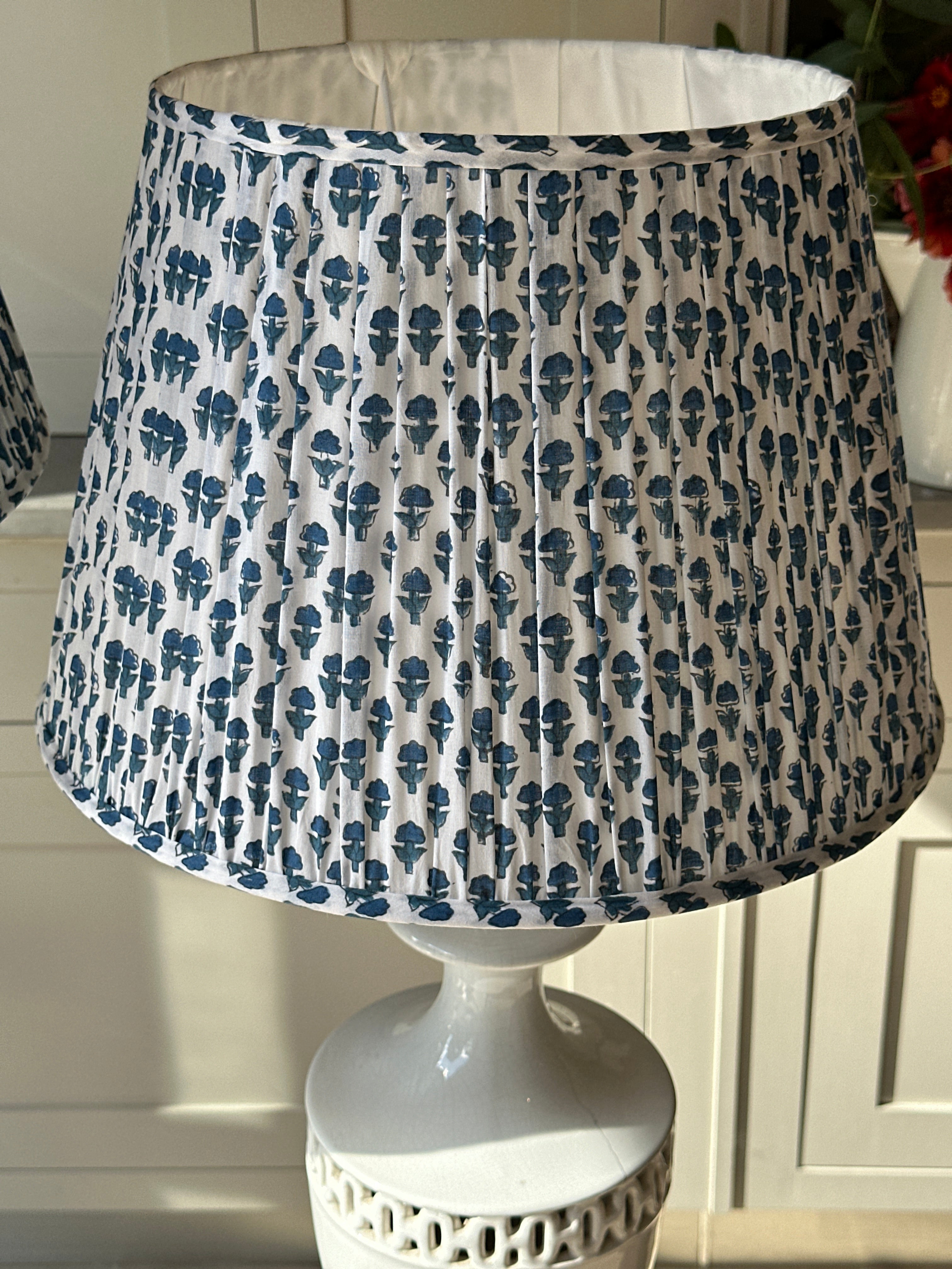 Small White Lampshade with blue flowers  (14 inch)