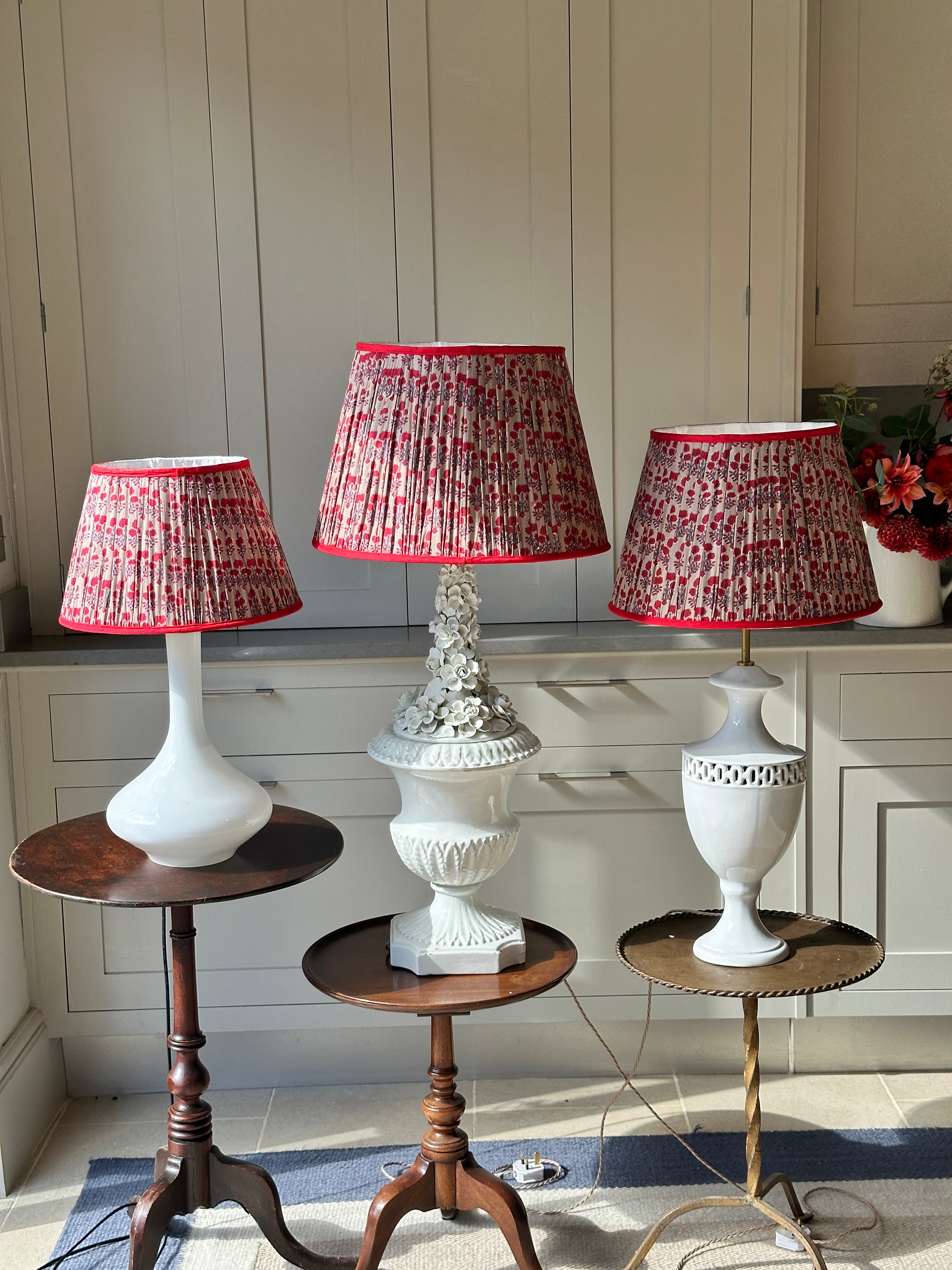 Medium Dark Beige Lampshade with red flowers and red piping (16 inch)