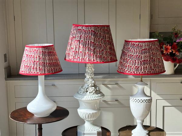 Large Dark Beige Lampshade with red flowers and red piping (18 inch)