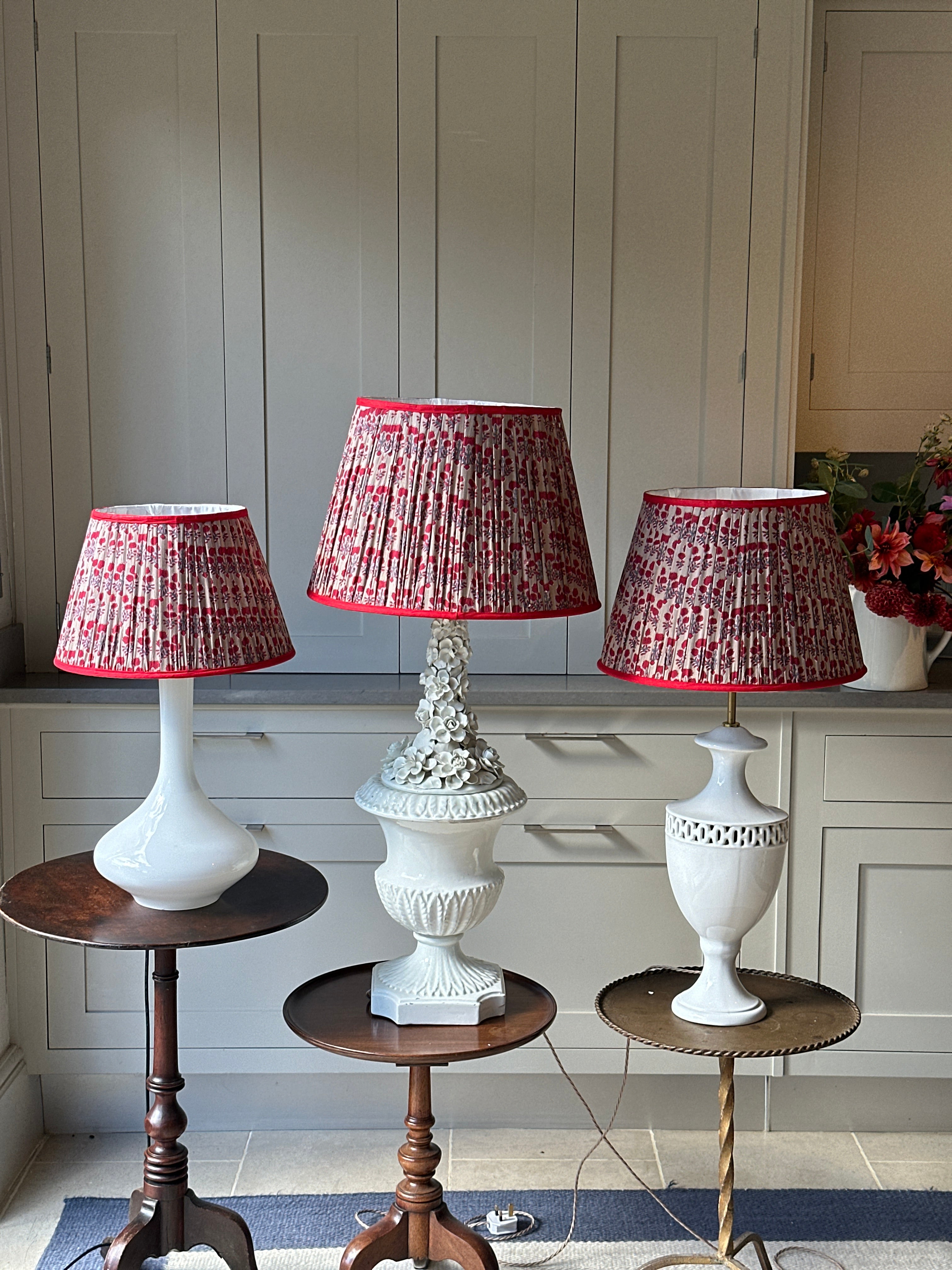 Small Dark Beige Lampshade with red flowers and red piping (14 inch) (Copy)