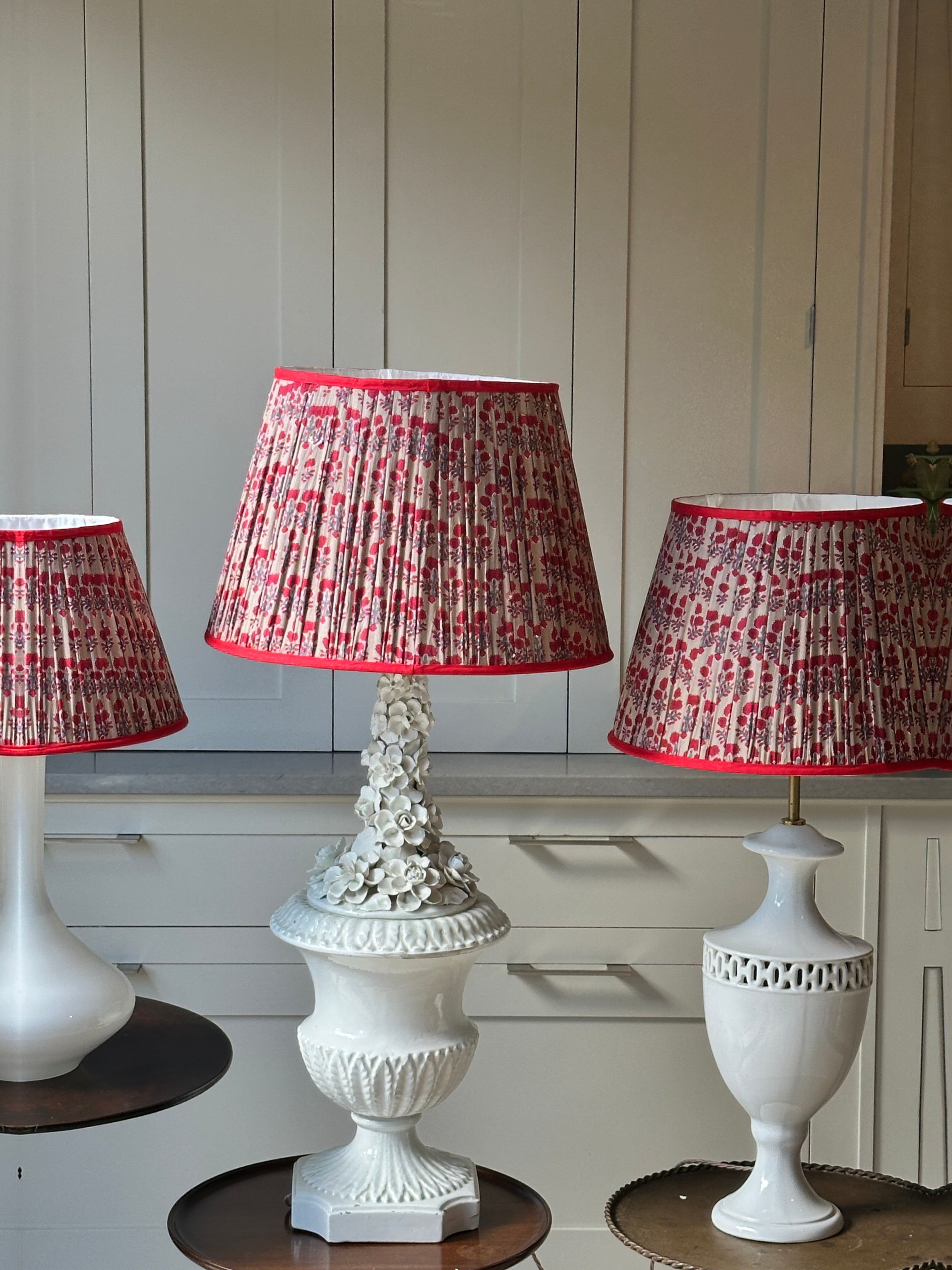 Large Dark Beige Lampshade with red flowers and red piping (18 inch)