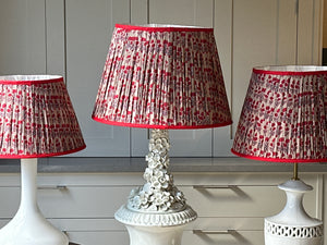 Medium Dark Beige Lampshade with red flowers and red piping (16 inch)