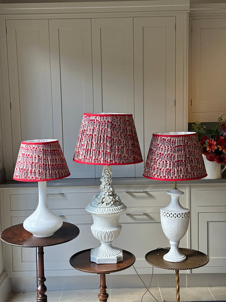 Medium Dark Beige Lampshade with red flowers and red piping (16 inch)